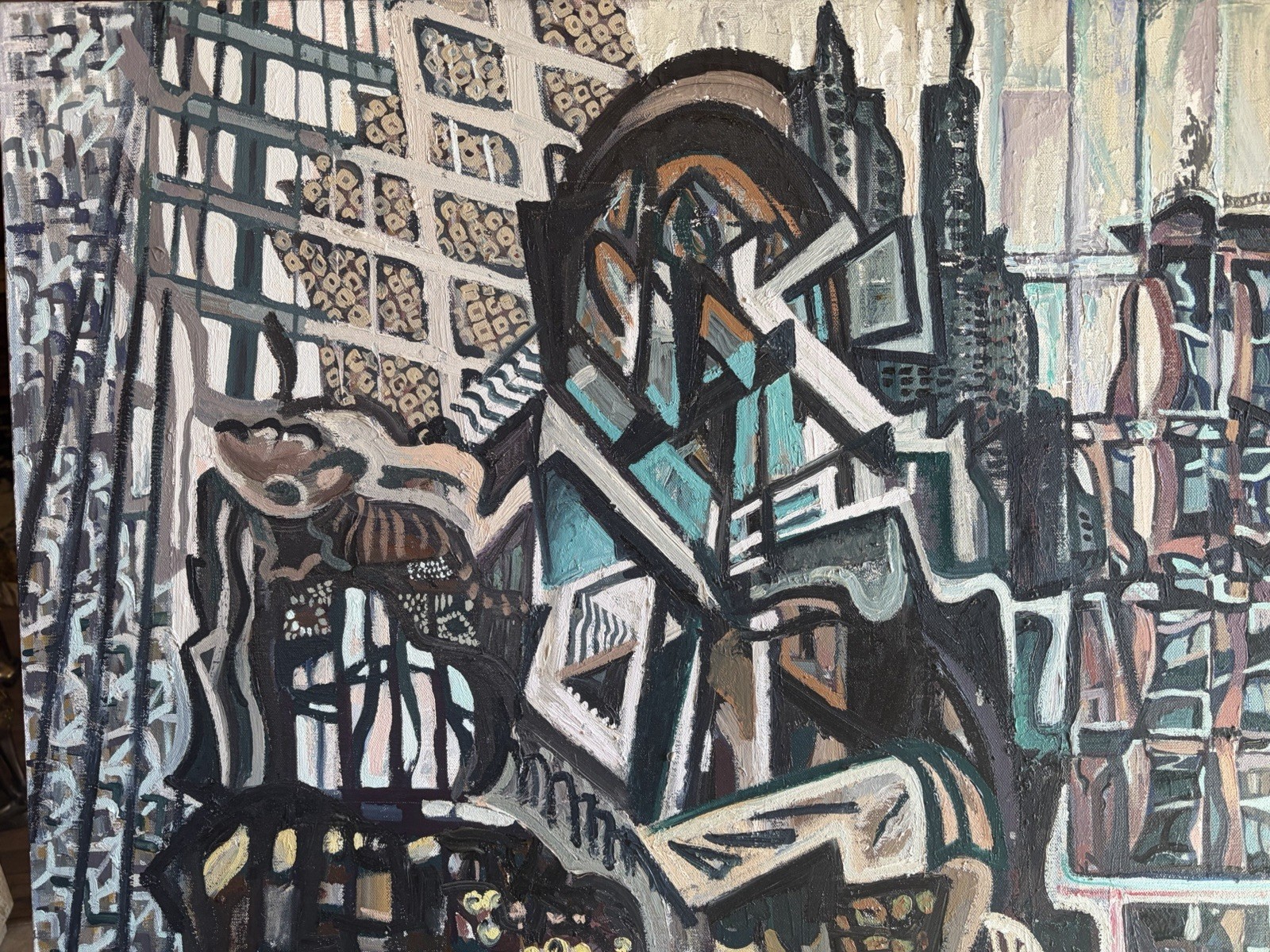 ORIGINAL OIL PAINTING NEW YORK ON 9/11 SIGNED LOWER RIGHT J H K