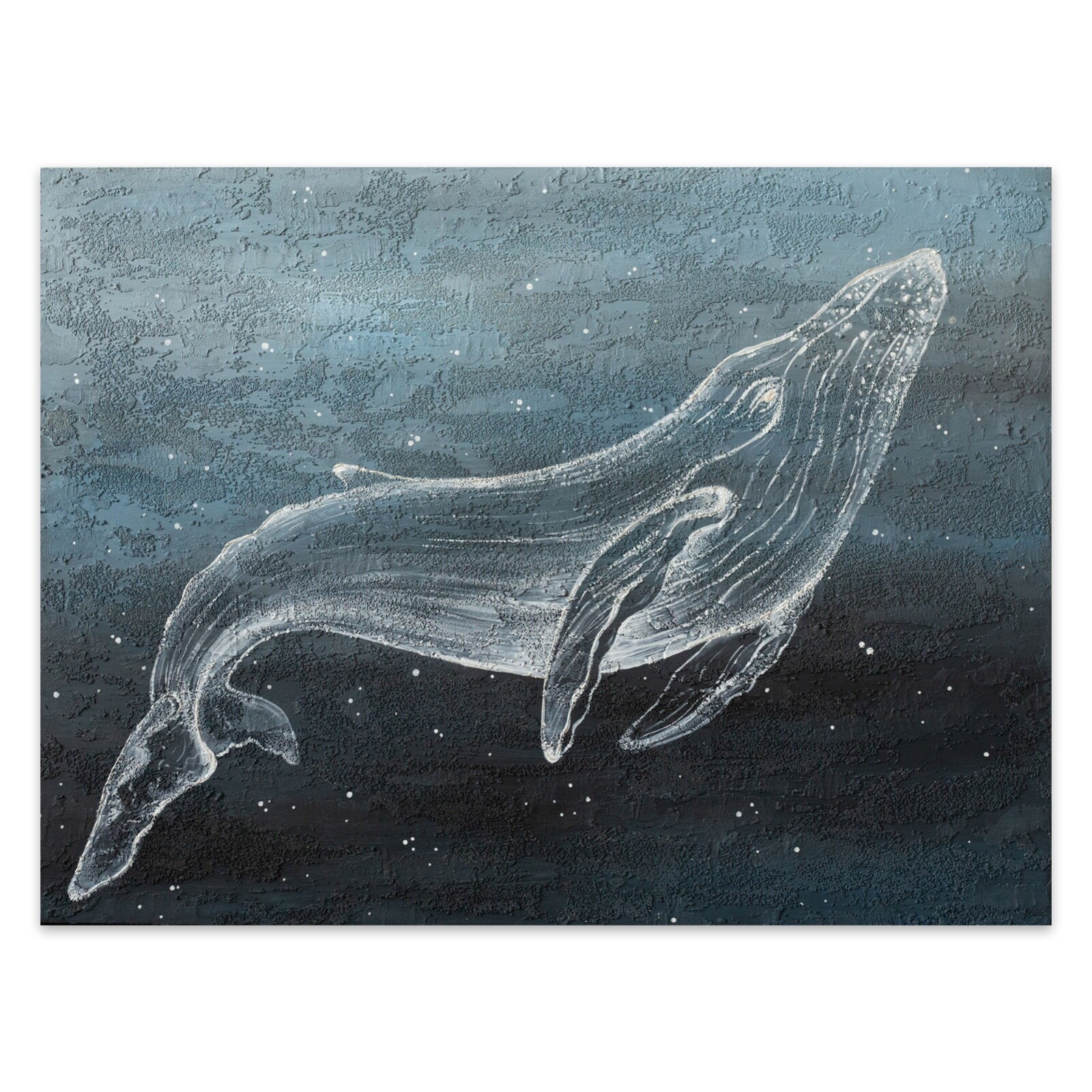 Whale Artwork Textured Abstract Ocean Painting, 60×80 cm marine life lover
