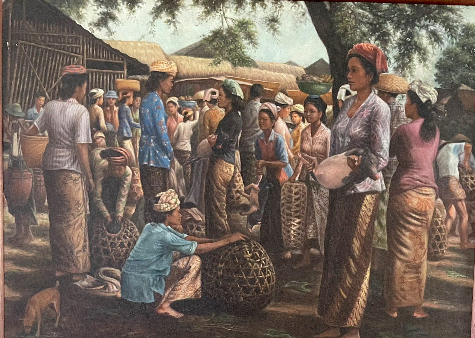 “The Market” Oil On Canvas 1980 By Indonesian Artist LB Swela