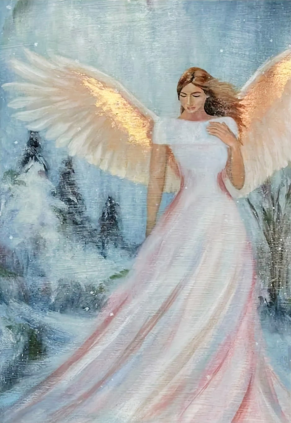 Angel Hope Original Oil and Mixed Media Painting on Paper 18″x12.5″ Home Decor