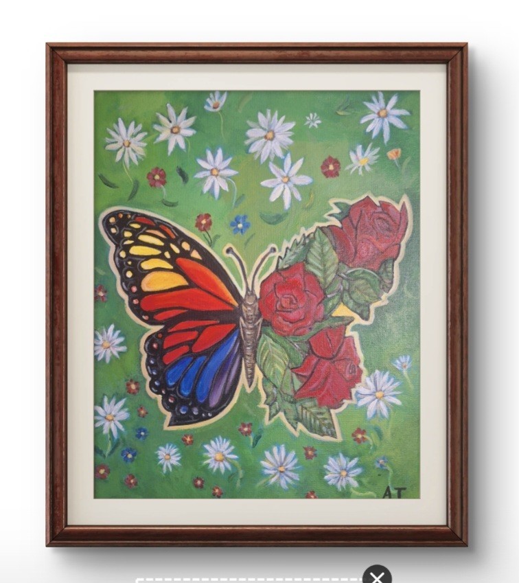 Original Contemporary Butterflies And Roses Painting 11×14 Canvas