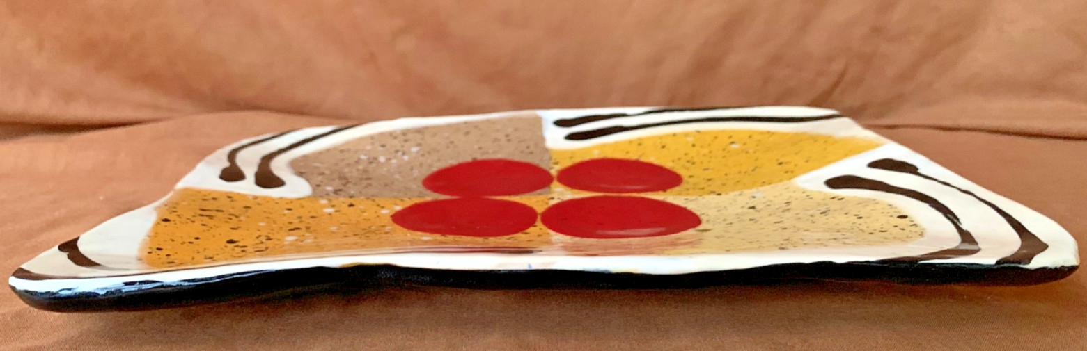 Listed Artist Jack Charney Mid Century Ceramic Tray Geometric Red Dots Ex Cond