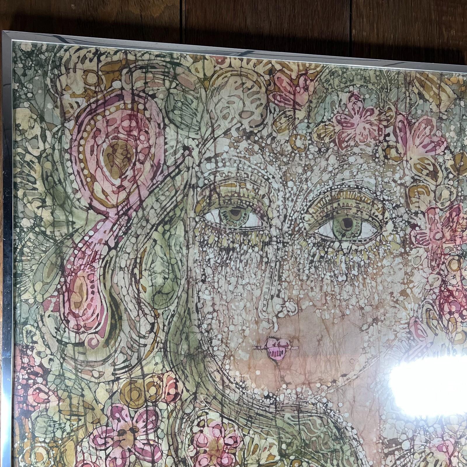 Heliodoro Santa Coloma (NY, 1932-2013), Female Face Happy Woman Fabric Painting