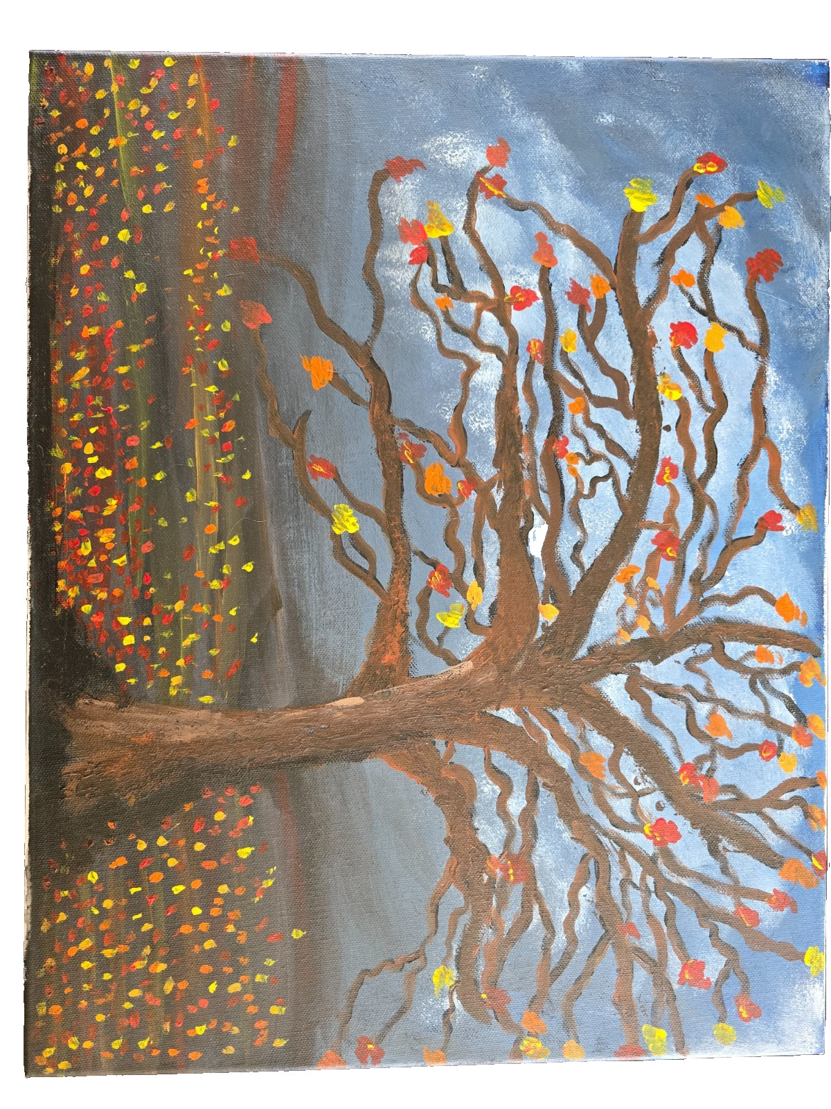 Hand Painted acrylic Landscape featuring an autumn tree Canvas 20×16
