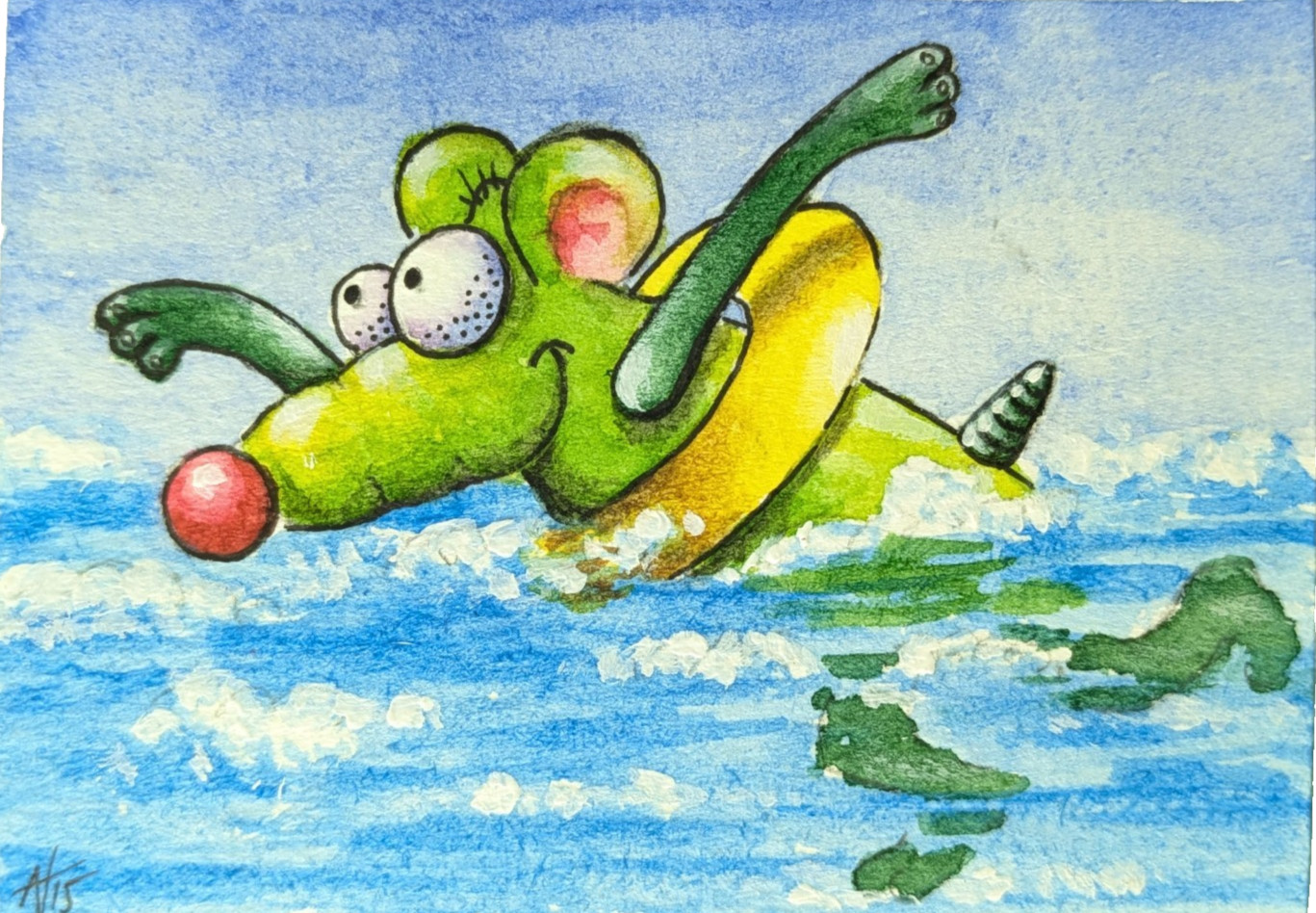 Original ACEO Introducing NONO the Rat: Learning To Swim More adventures to come