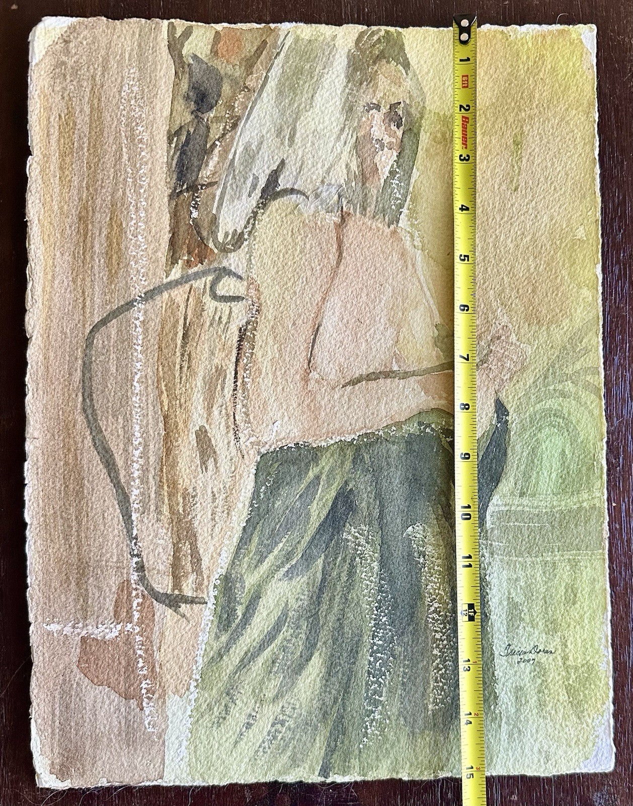 Original Signed Abstract Figural Watercolor Art Painting On Paper Woman 11”x15”