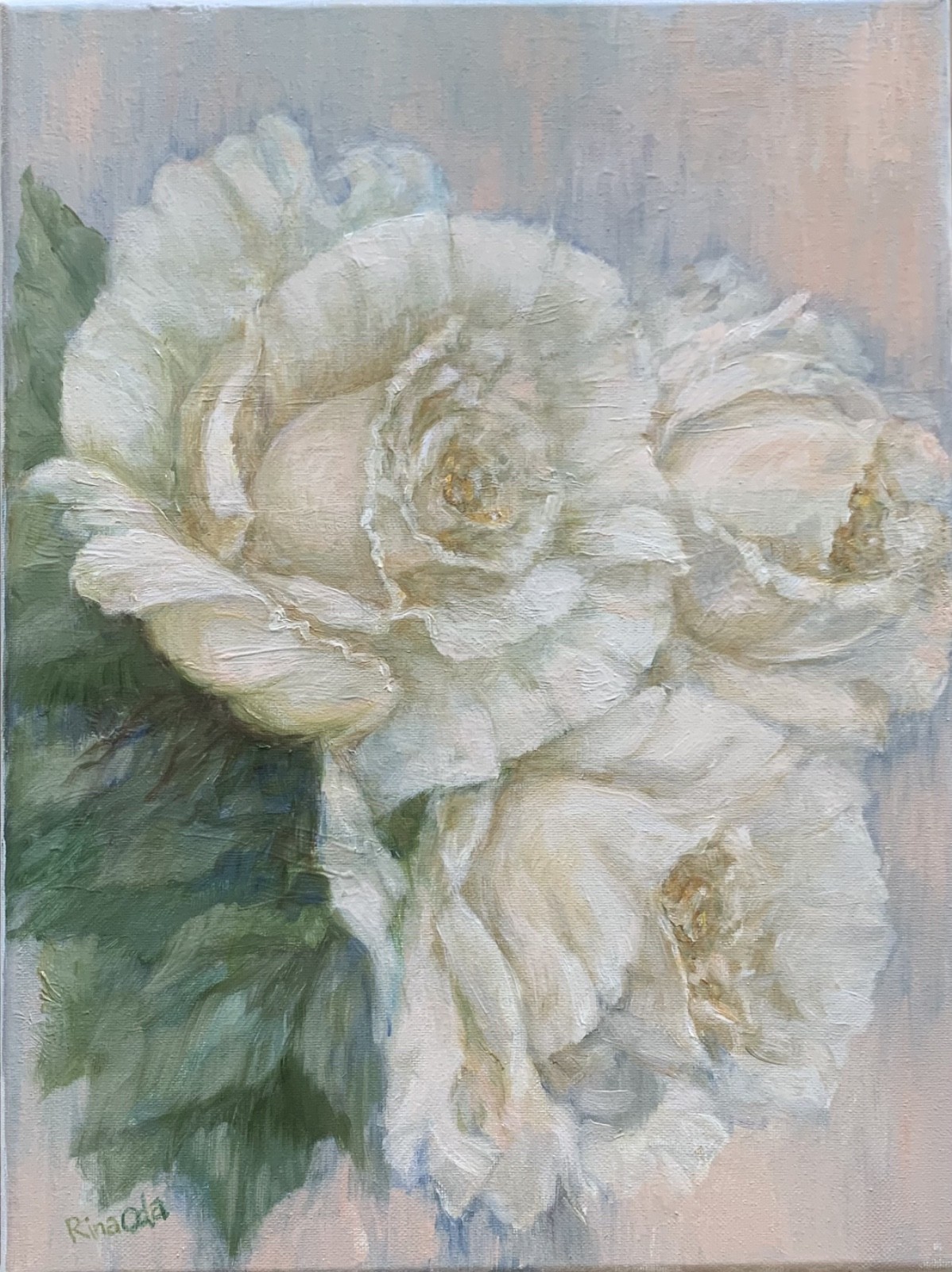 Beautiful Floral Oil Original Painting “White Roses” Handmade 12×16 inches