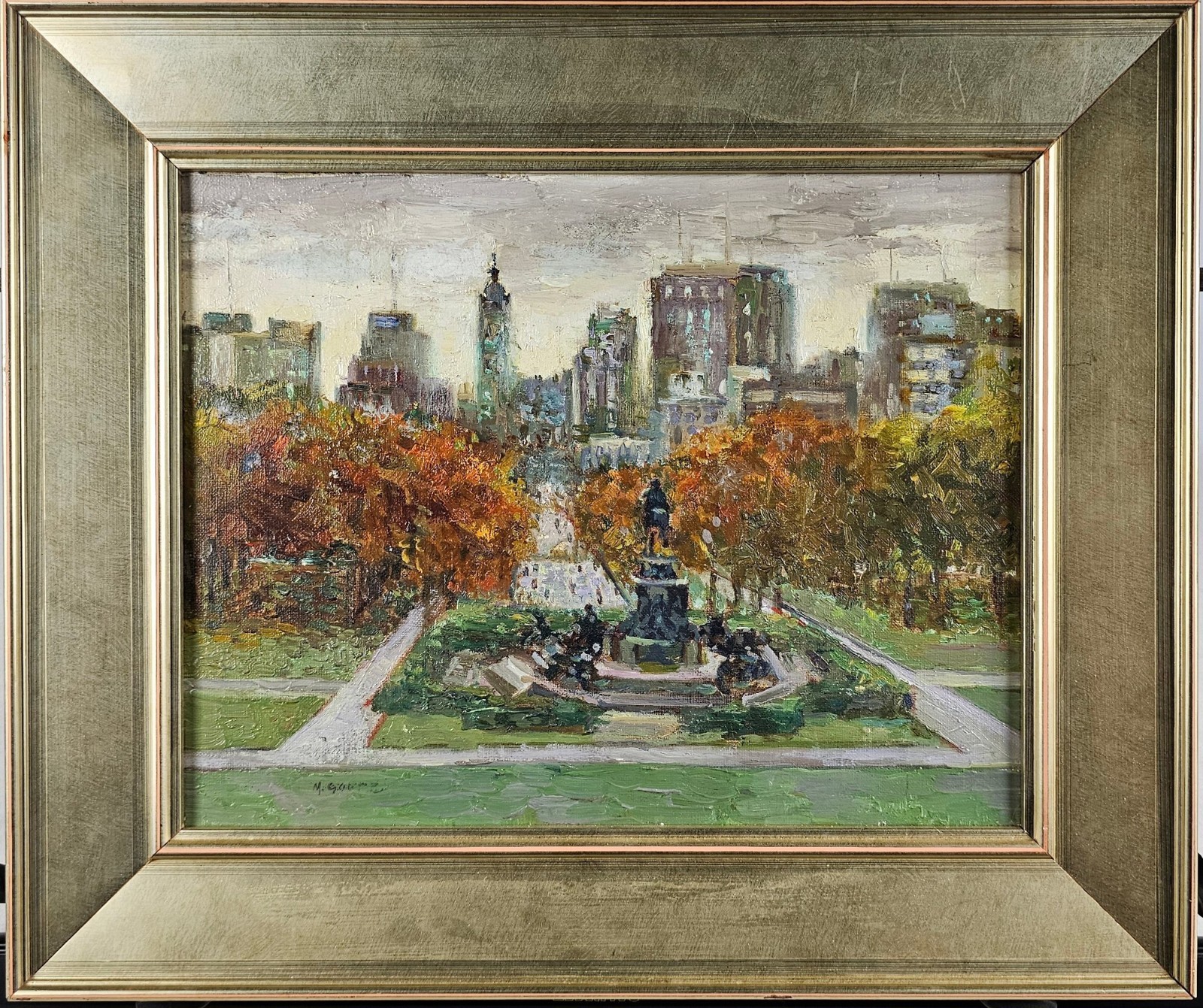 Vintage Mary Anna Goetz Oil Painting «From the Museum of Art» Park Cityscape