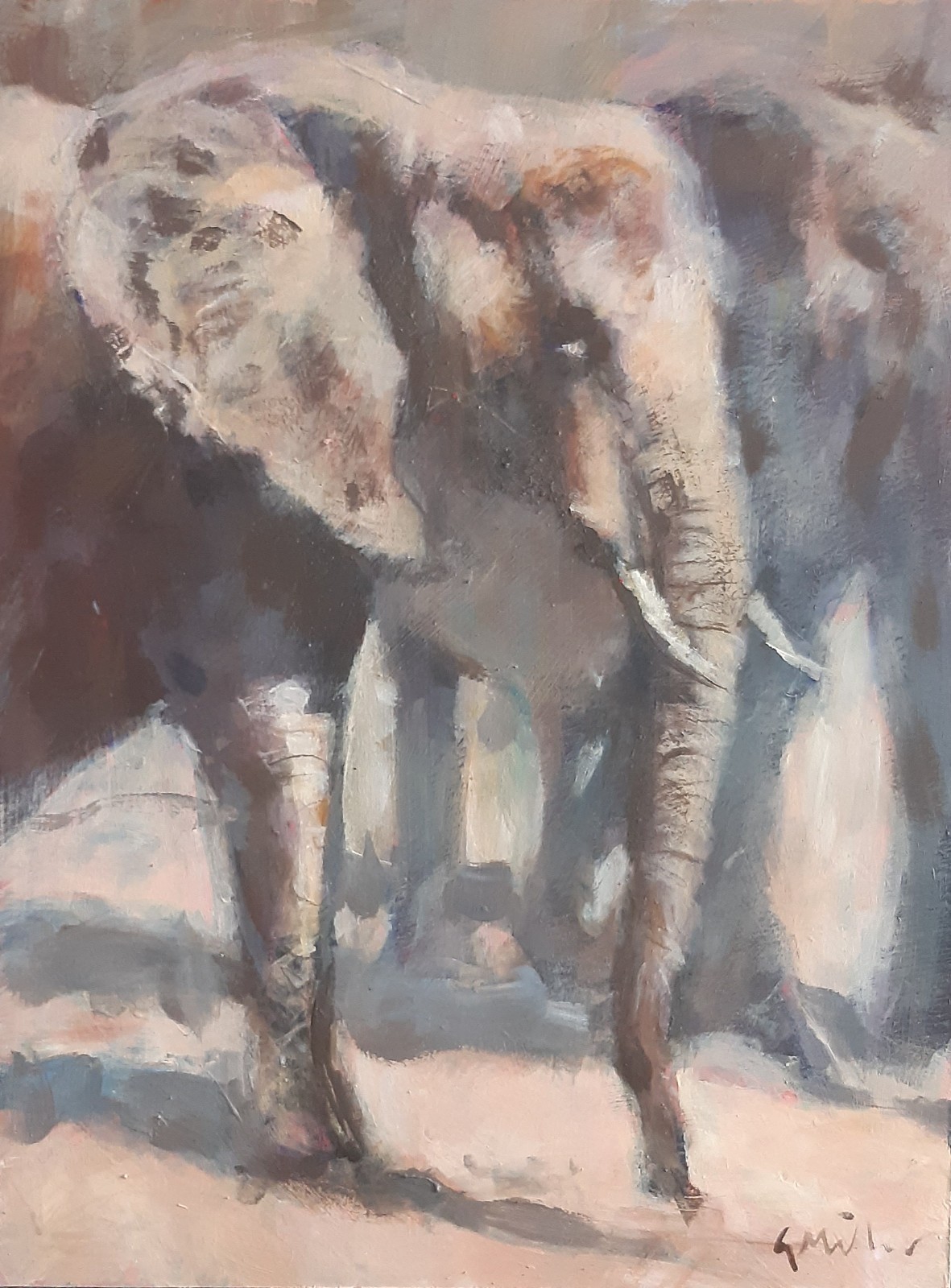 GERRY MILLER -. Unique. Artwork.»Elephant». Acrylic paint on board.30x40cm-