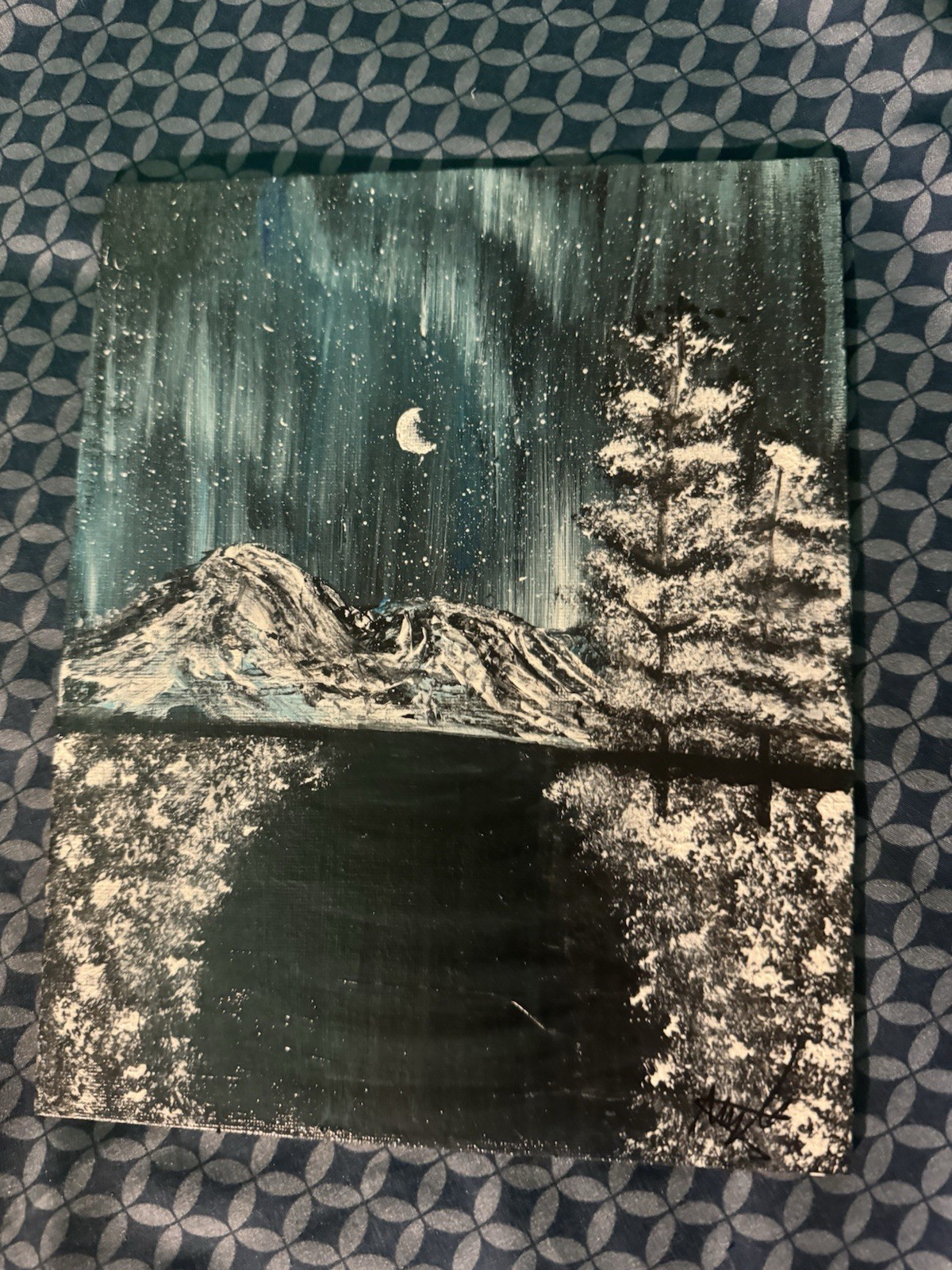 Aurora Borealis Northern Lights Acrylic Painting On Canvas Artwork Landscape