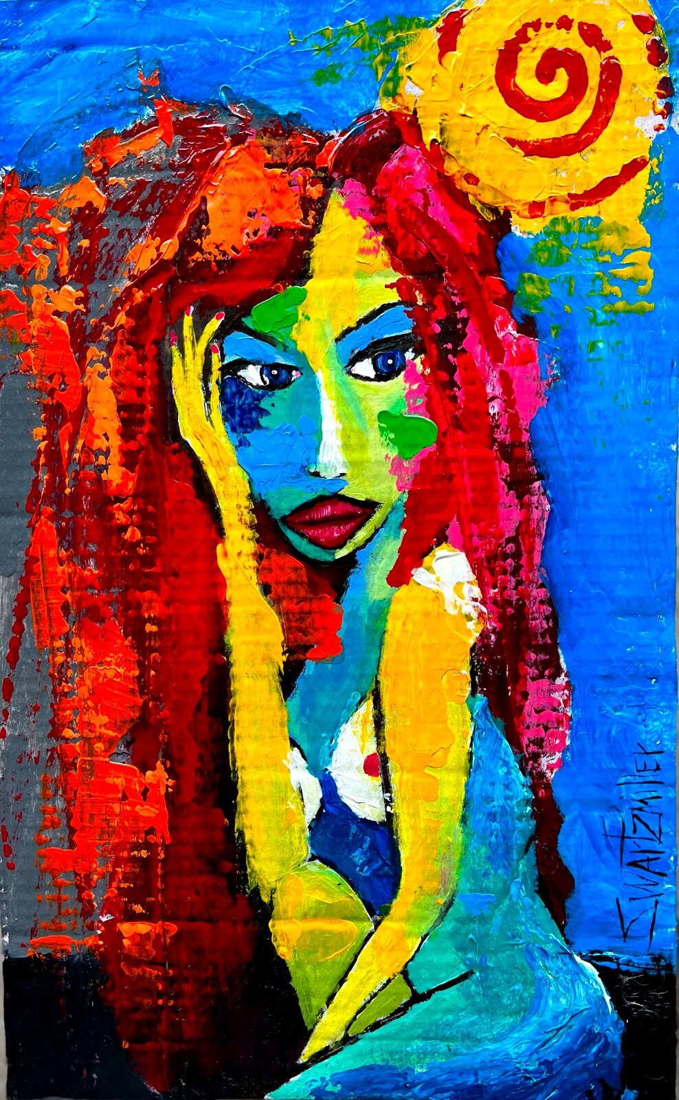 SEXY LADY PAINTING upcycled CB 23 x 14 original SWARTZMILLER DNA SIGNED POP ART