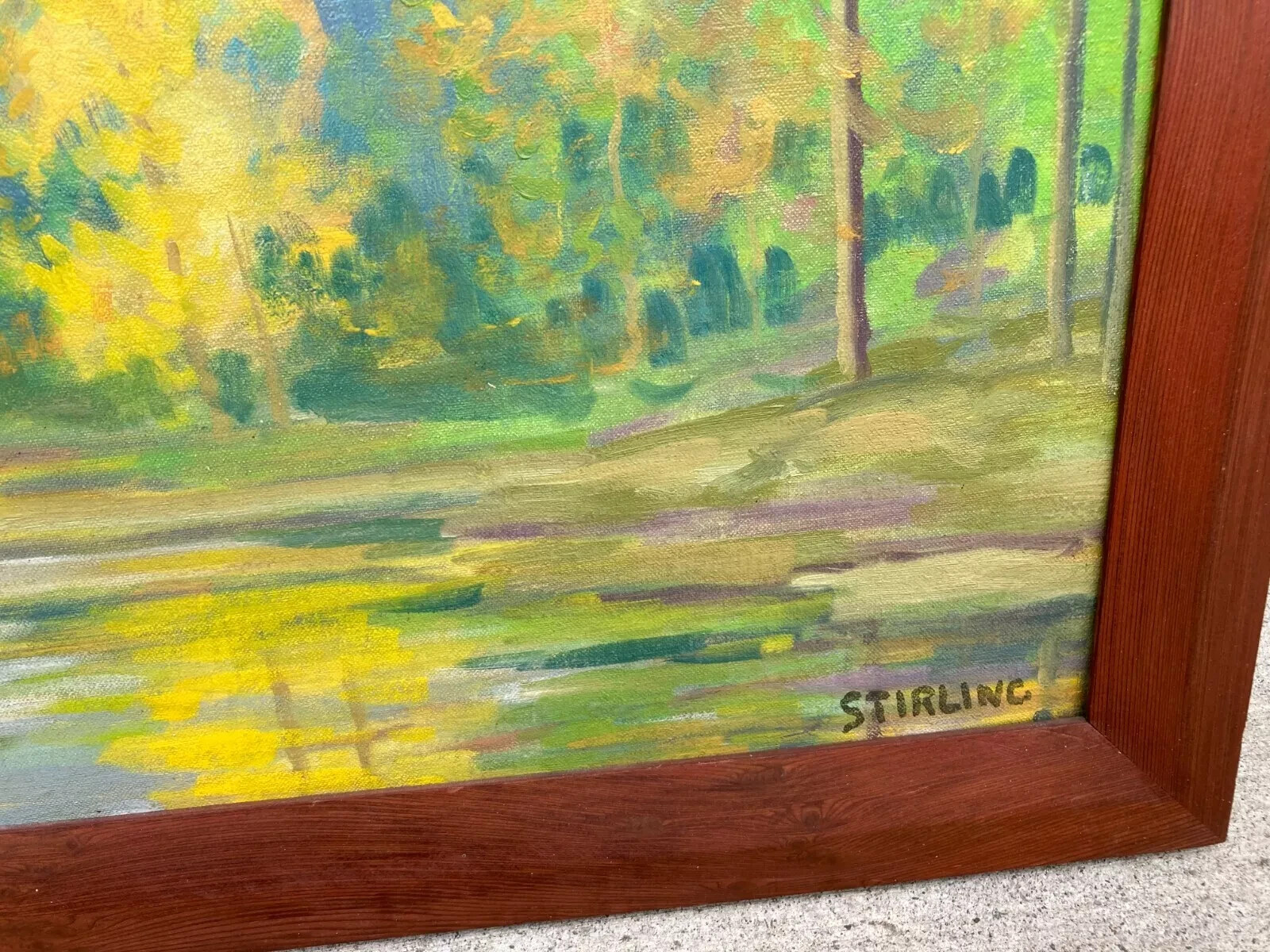 David Stirling 1941 «Autumn Pool» Signed Oil Painting Estes Park, Colorado
