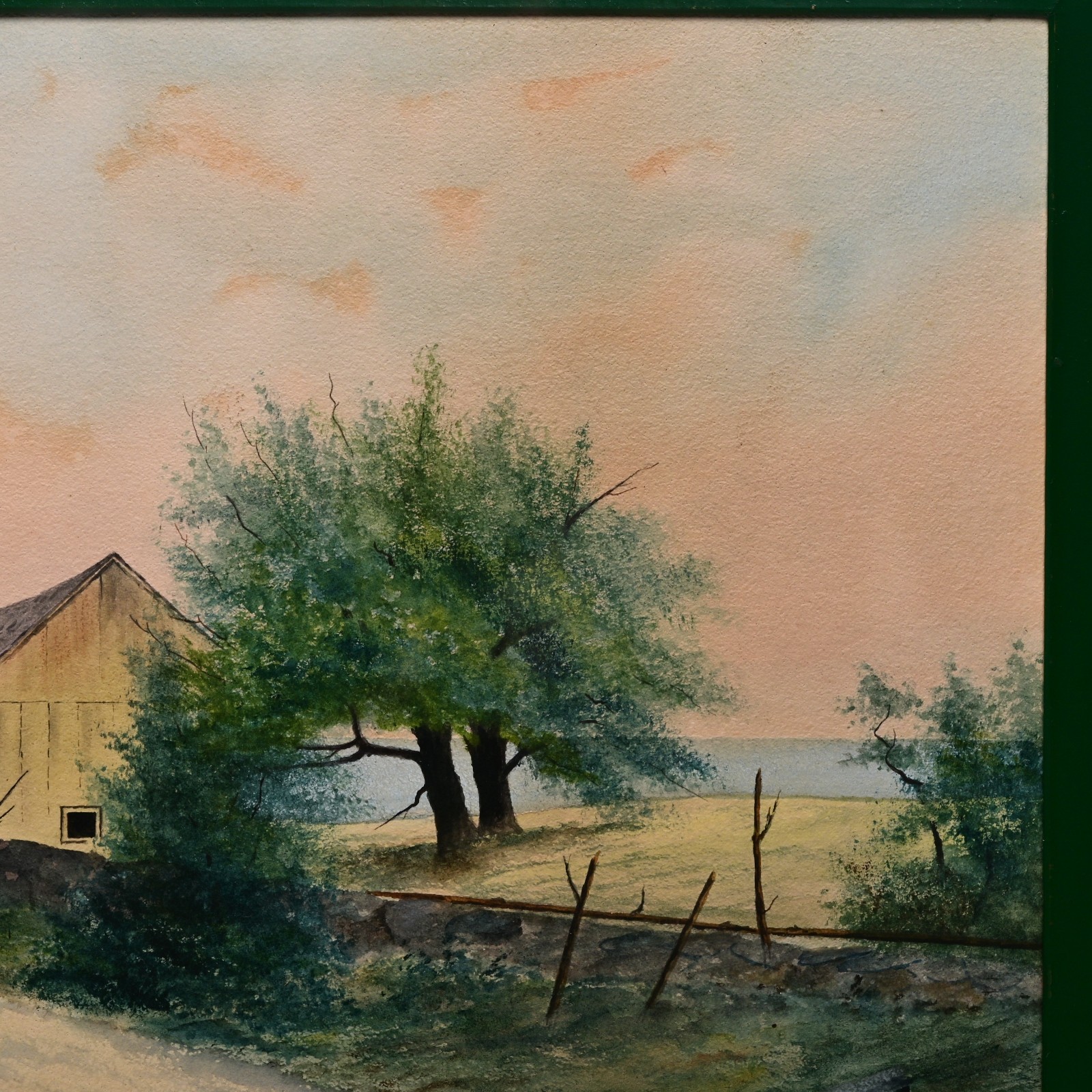 TSCHUSCHKE Original Vintage Signed 19thC House Barn Seascape Watercolor Painting