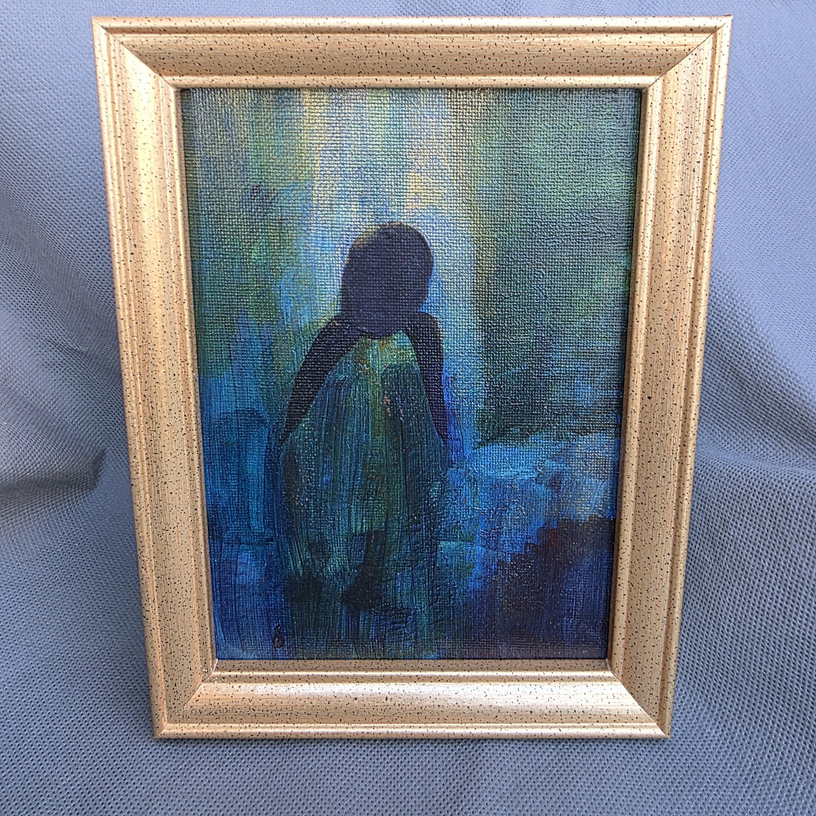Framed Dark Figure Abstract Figurative Art Painting Cross