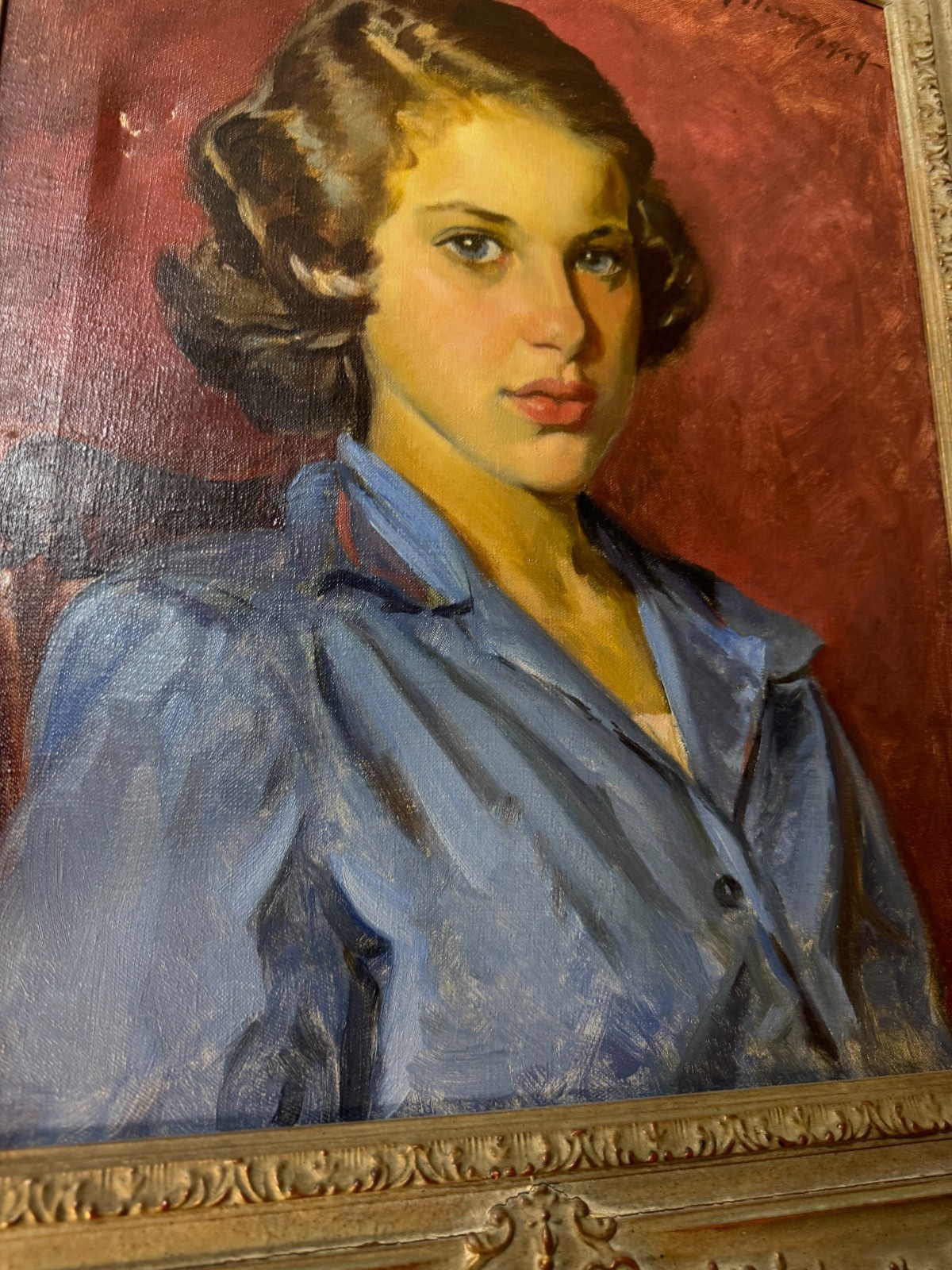 Magnificent Ben Solowey Oil «Portrait Young Woman» 49 Signed Oil Painting-Framed