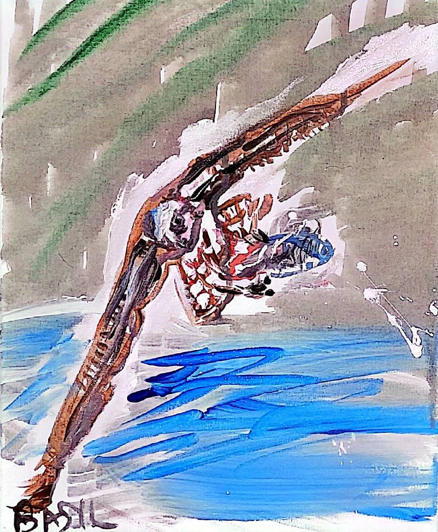 Redtail Hawk With Fish Original Expressionism Acrylic Abstract Canvas 11×14