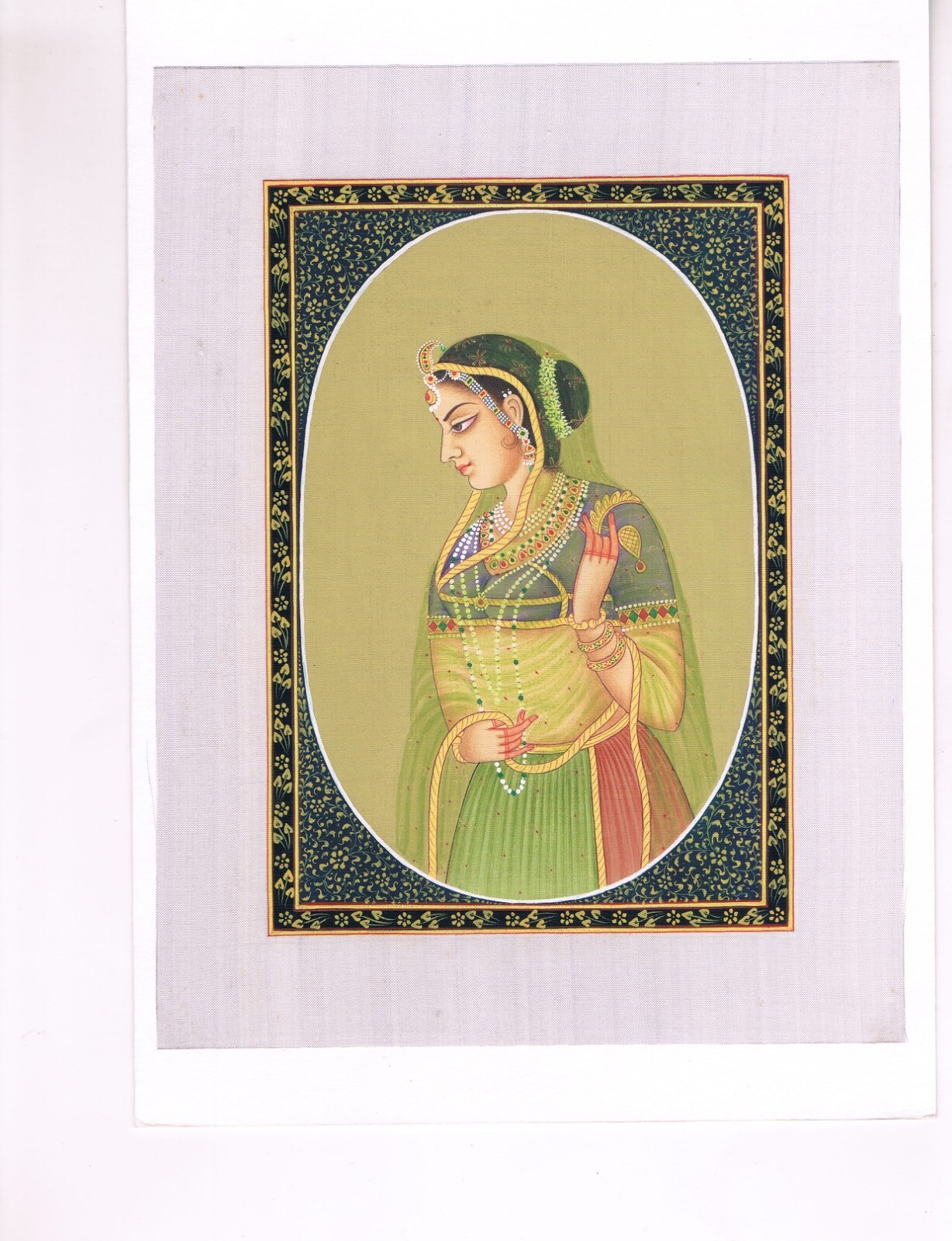 Mughal Miniature Painting Of Woman Todi Ragaini Hand Made On Silk 6.5×8.5 Inches