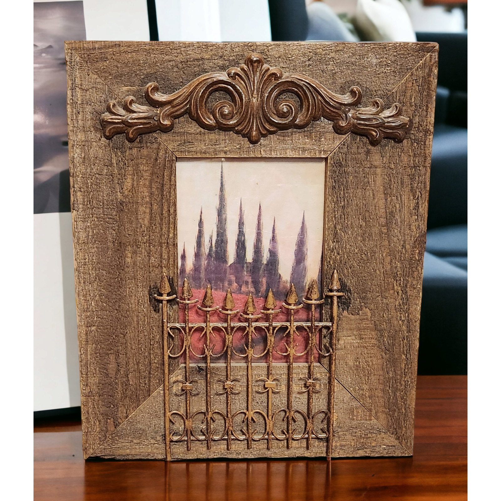 RUSTIC COTTAGE 13″×11″ Aged Wood & Metal Fence