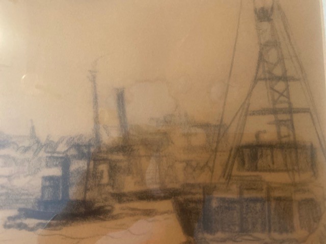 Richard Hayley Lever (Attrib) Graphite on Paper. Classic NY harbor