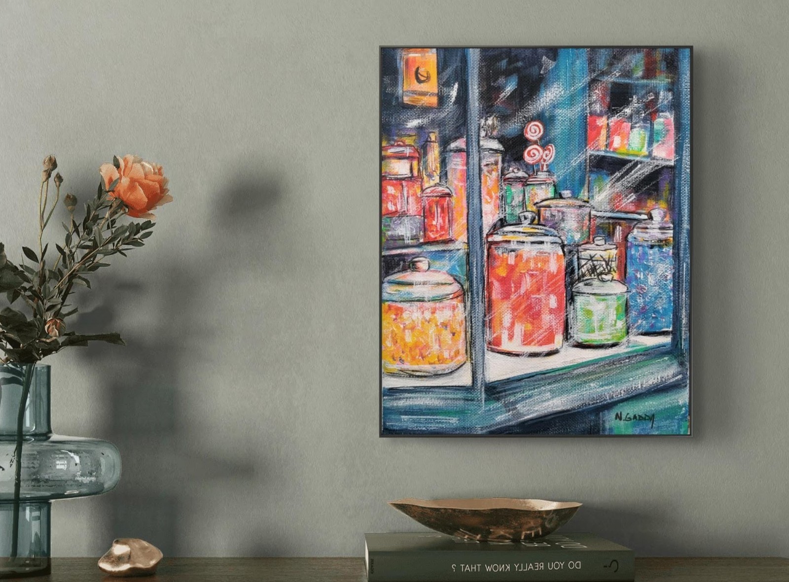 Original Expressionism 8 x 10 Candy Shop Acrylic Canvas Wall Art Painting