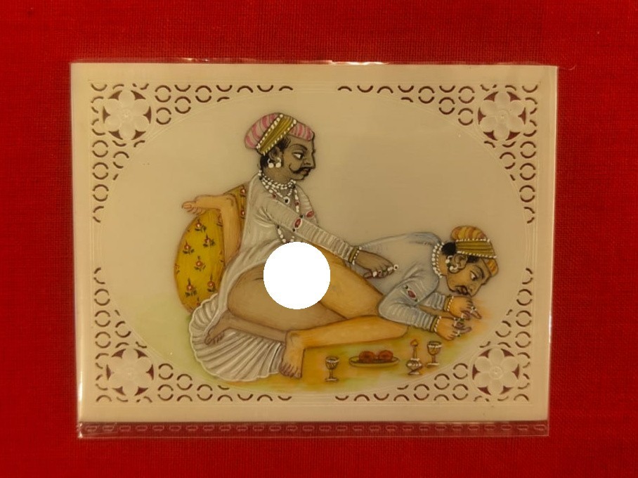 Mughal Handmade Intricate Gay Kings Love Scene Erotic Kamasutra Homo Painting
