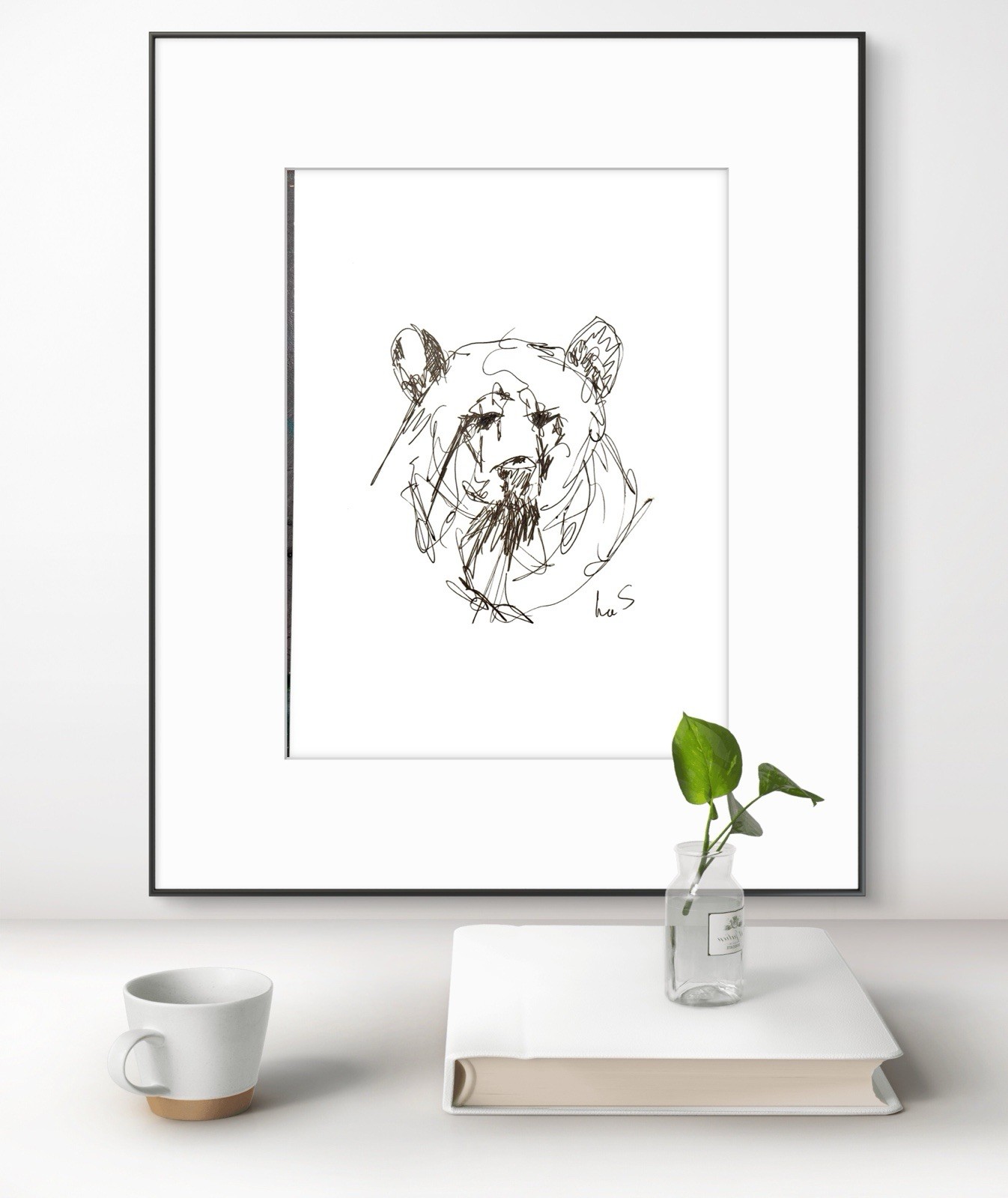 Original Abstract Expressionism 9X12 Bear Paper Ink Gestural Handmade Signed 14