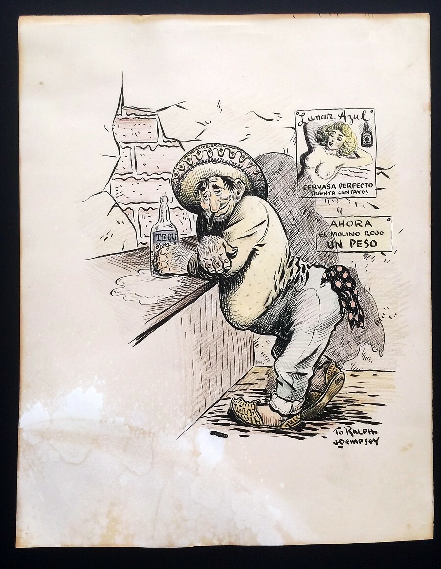 Original JOHN DEMPSEY Signed Cartoon Drawing Circa 1950 Playboy Magazine Artist