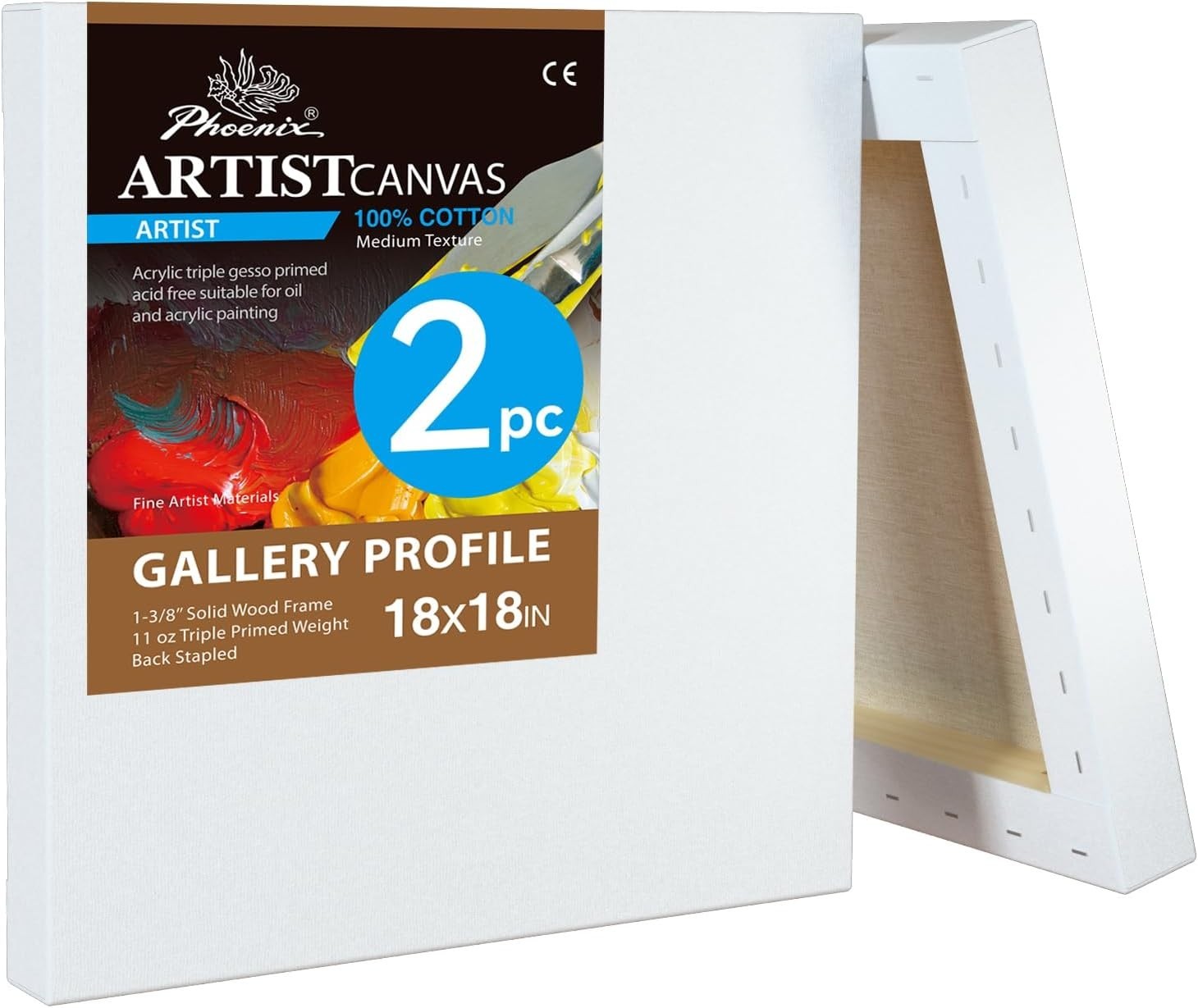 18×18 Thick Gallery Canvas Pack of 2 – Ideal for Art Students & Professionals