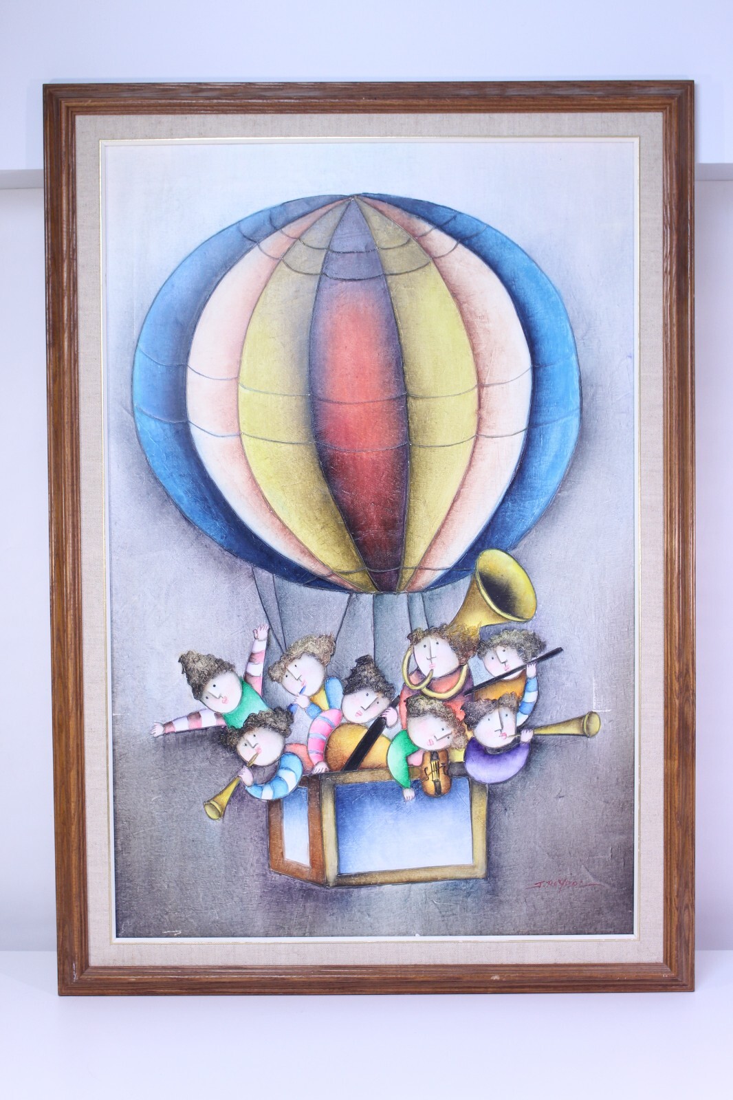 Joyce Roybal Oil Canvas Art Signed Framed Musicians Hot Air Balloon Whimsical NY
