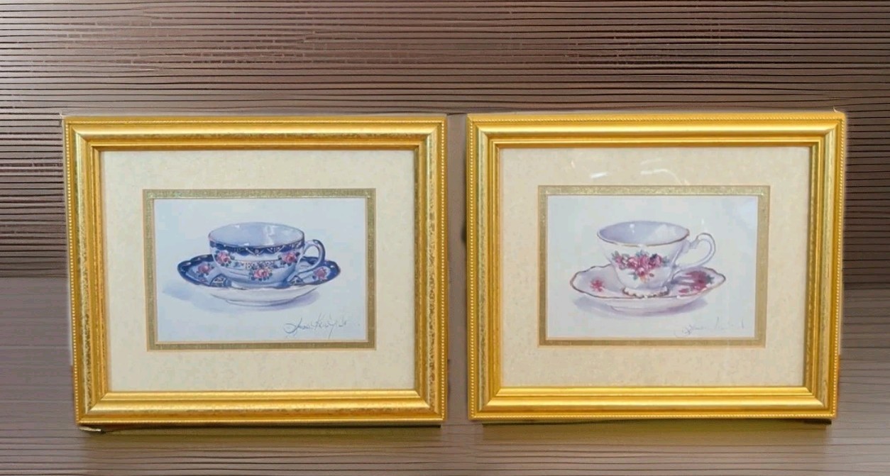 Two Lowell K. M. Davis Signed Watercolor Paintings Guilded Art 12″By 9.5″