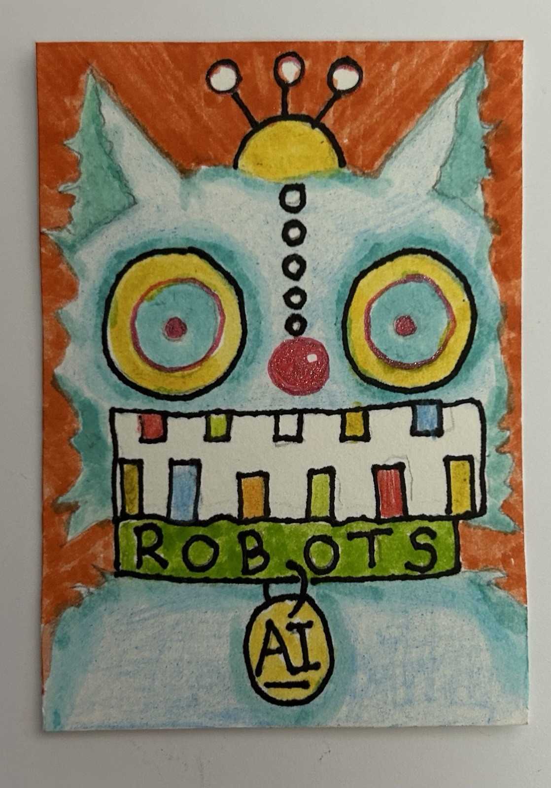 ACEO Cat Art Titled ‘Robotic Cat’ By Lyn’et