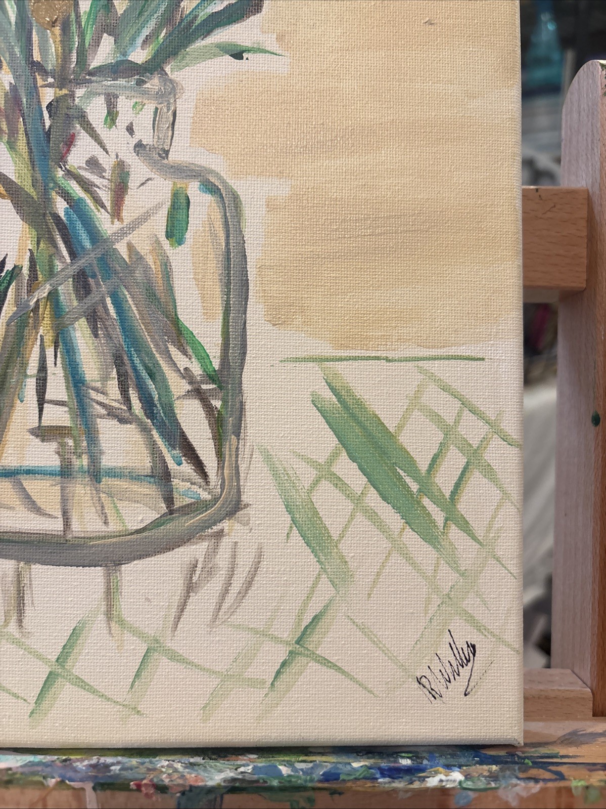 UNFRAMED Vase Of Flowers Original painting on Сanvas wall-art signed