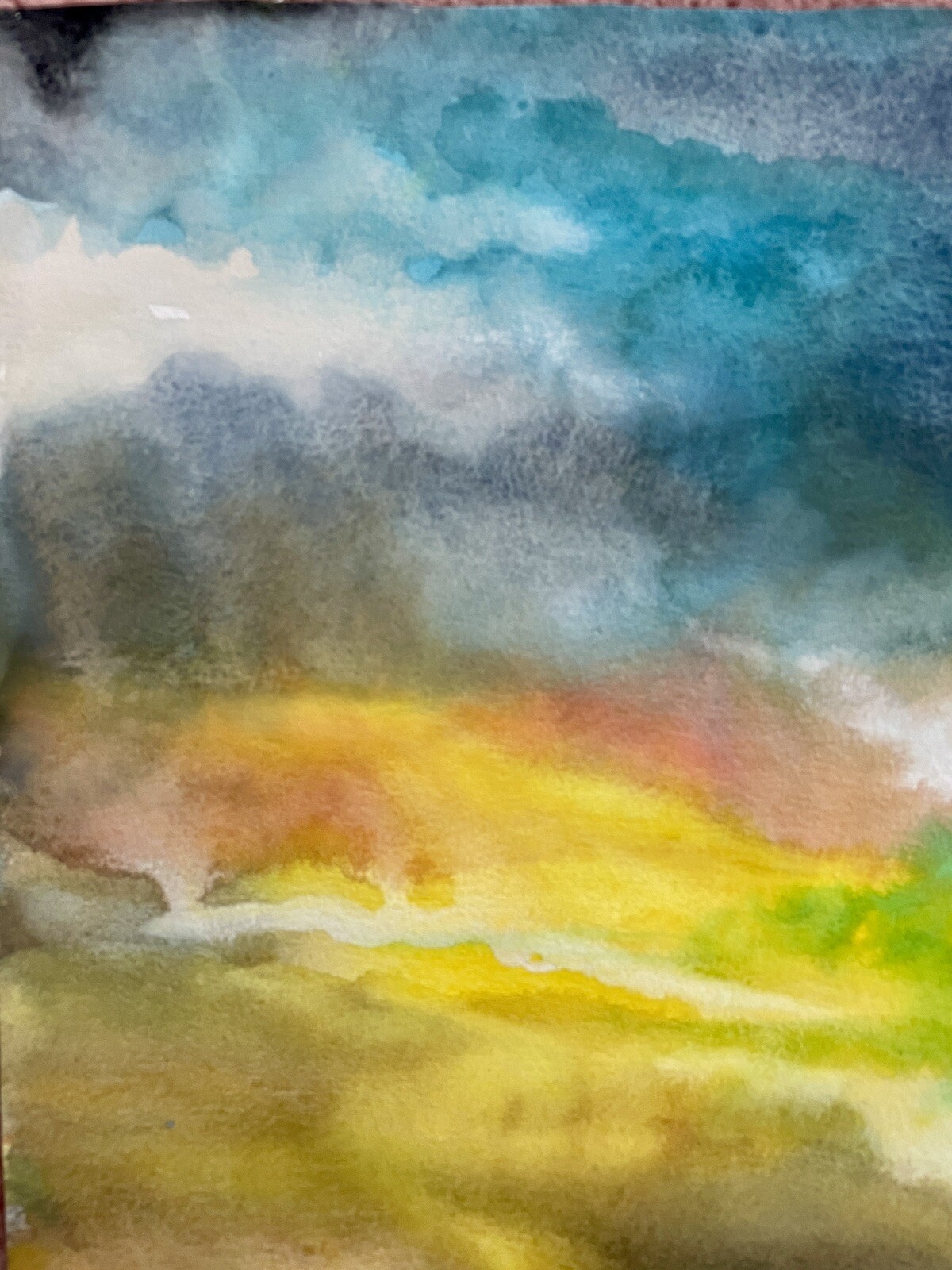 Original Watercolor Abstract, Unframed & Unique 11×14, Yellow, Green, Blue