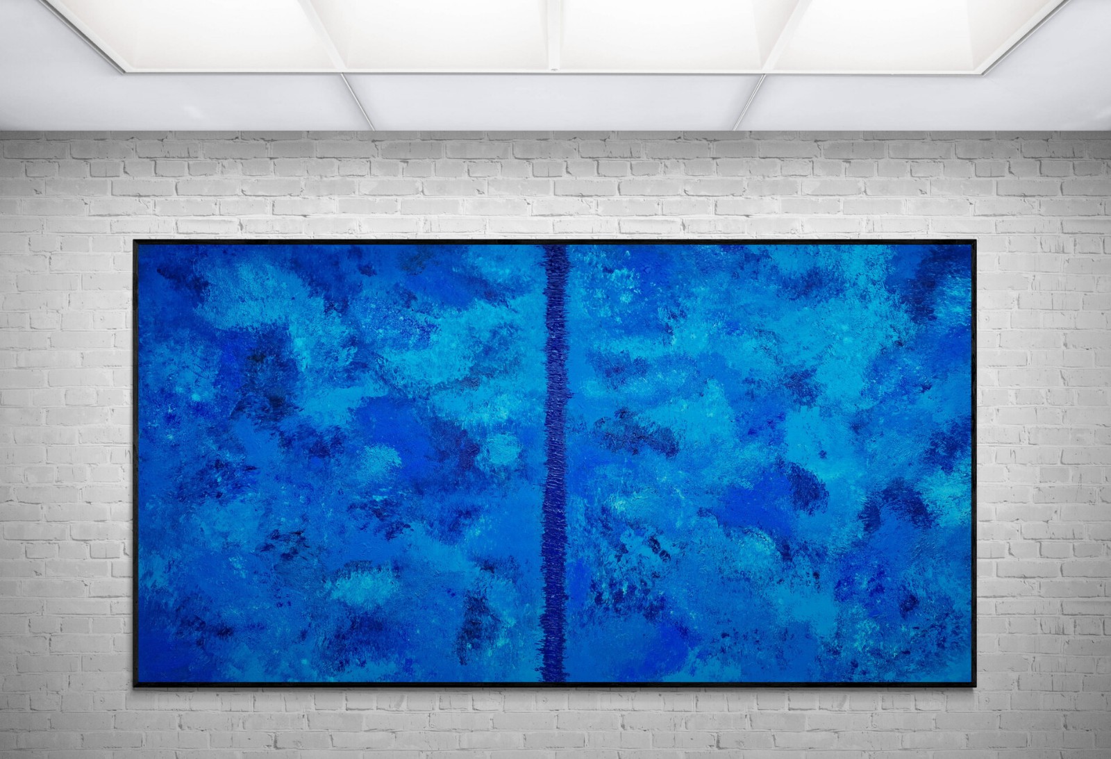 One-of-a-Kind Blue ColorField Luxury Textured Abstract Canvas Art 55×30 in