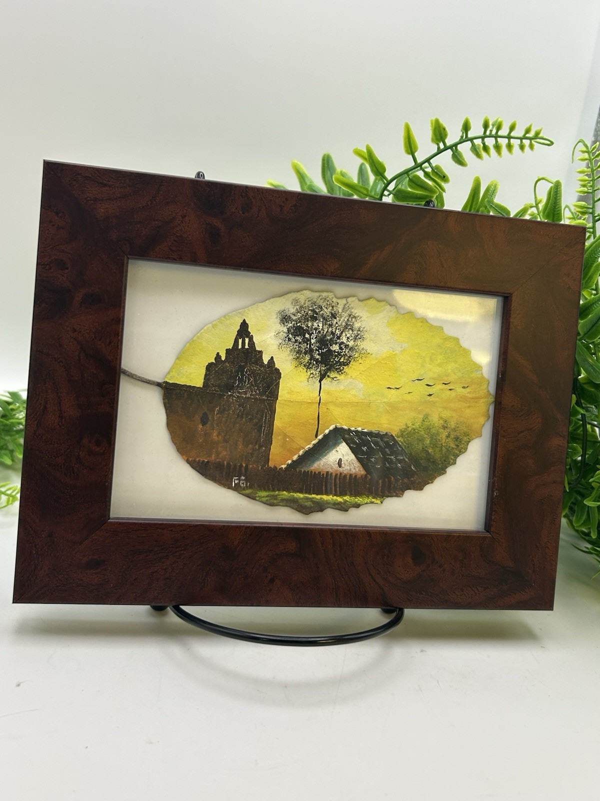 Painting On An Actual Leaf. Vintage