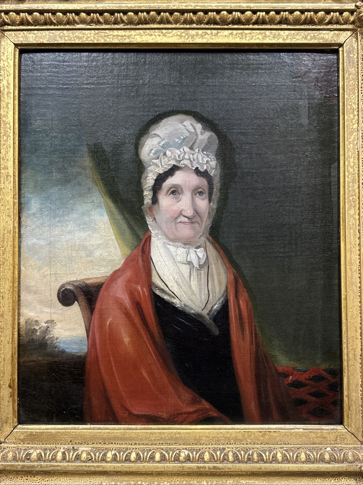 19thC Antique GEORGIAN / REGENCY Era LADY in BONNET Old ESTATE PORTRAIT PAINTING
