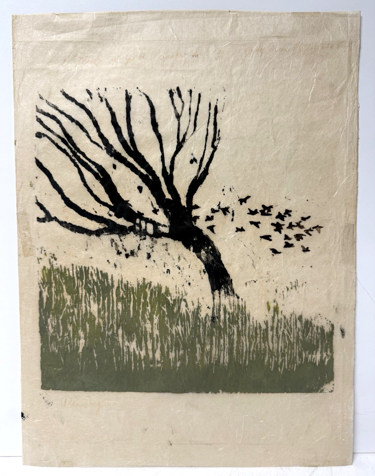 Alan & Arthur Singer Family Orig. Bird Art Block Print/Painting, Signed, c1965