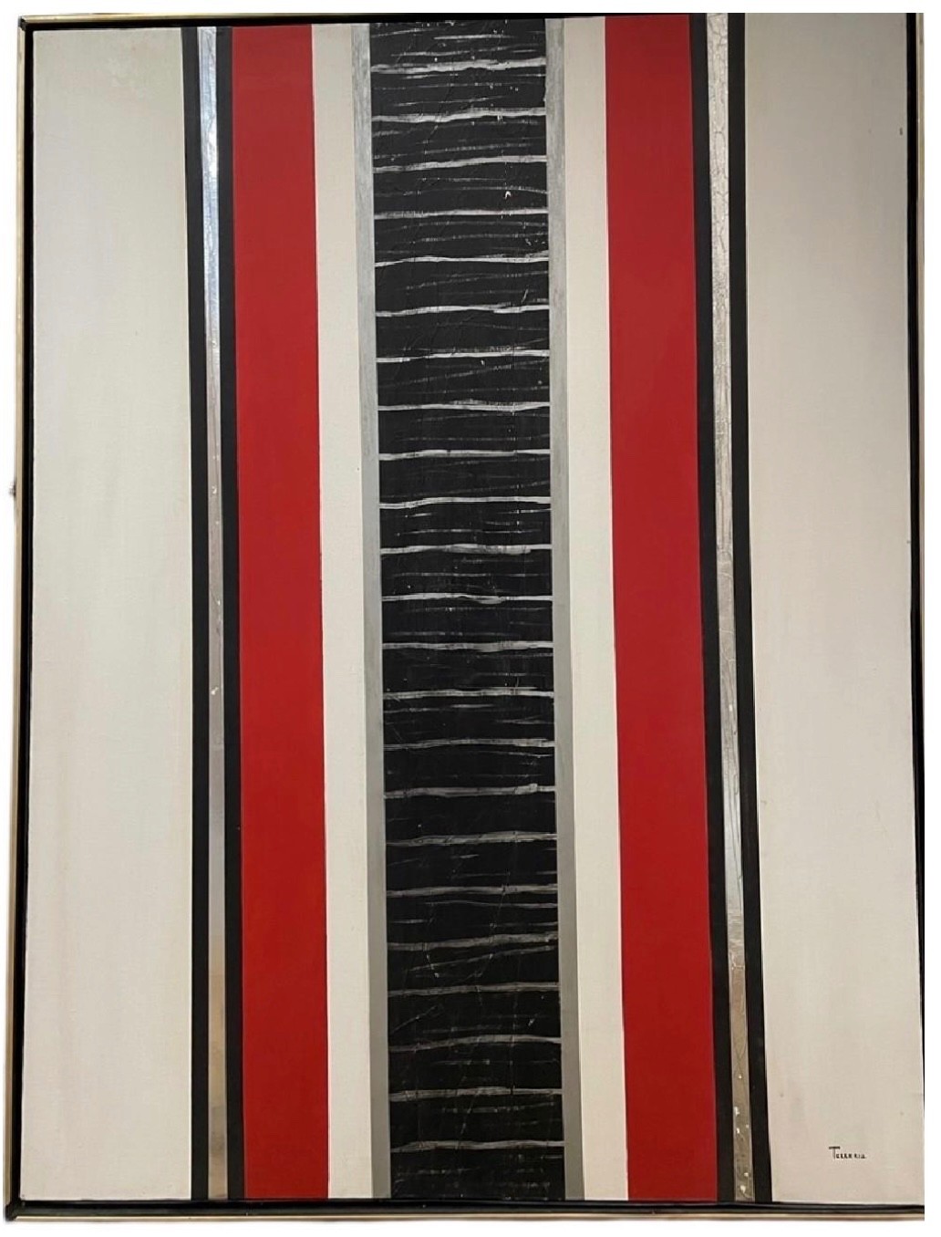 large abstract geometric painting on canvas original framed signed TELLERIA 49″
