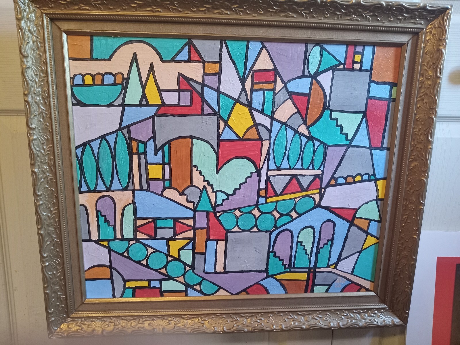 LG Vintage Expressionist Abstract Oil On Canvas Cityscape Painting sgnd AVZ ’68
