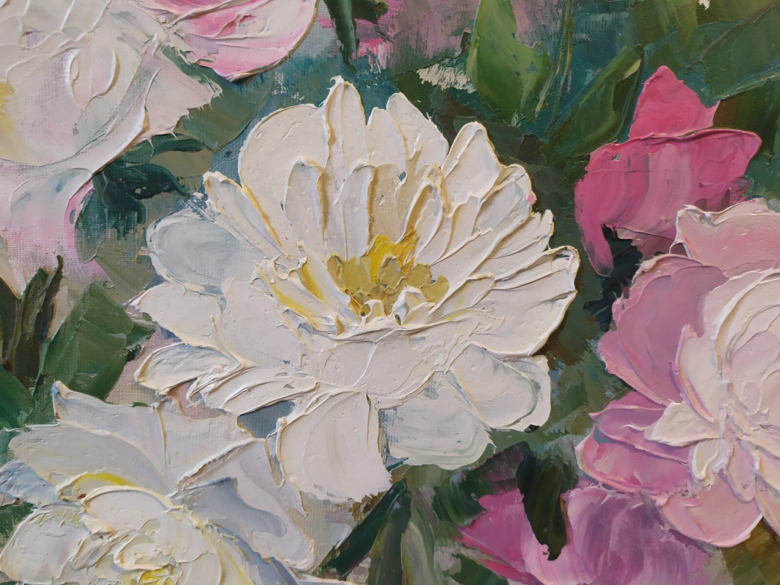 Original oil on canvas painting Pink flowers peonies floral artwork 16×20″