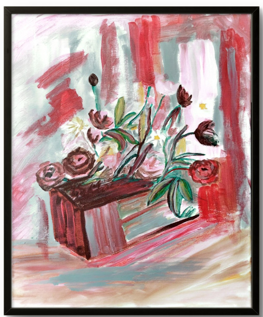 Flowers Still Life Expressionism 16×20 Painting Signed Canvas riginal Wall Art