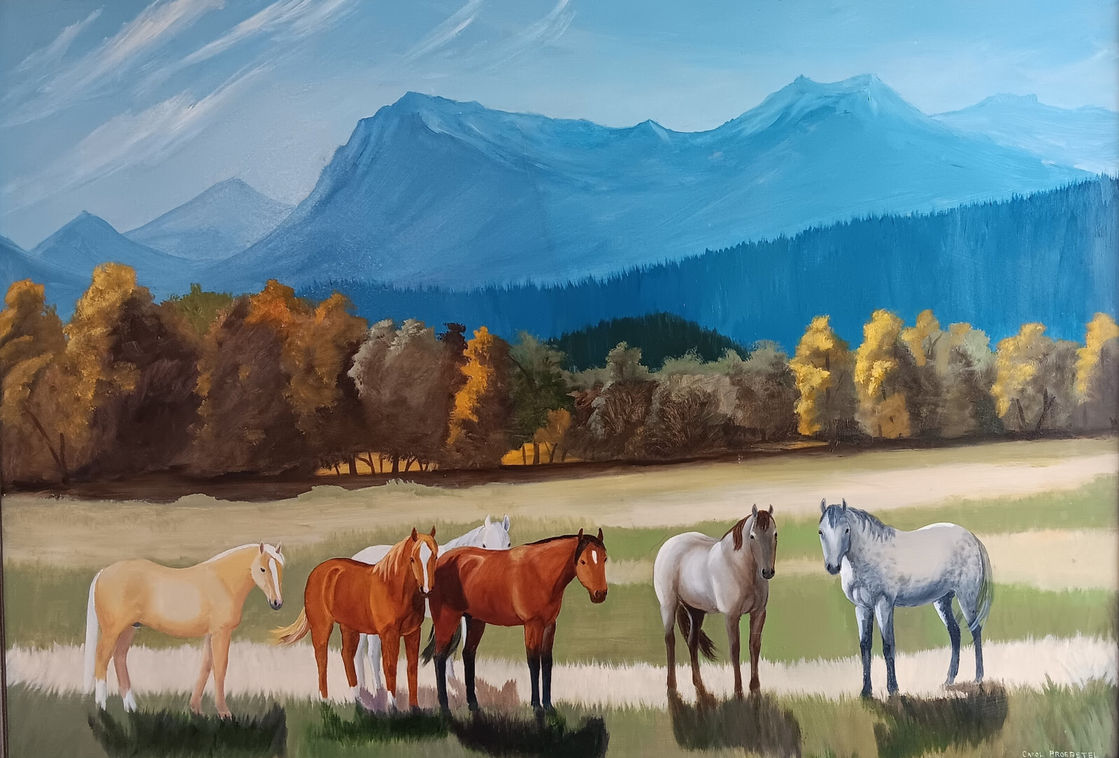 original oil painting western horse ranch mountains home Carol Proebstel