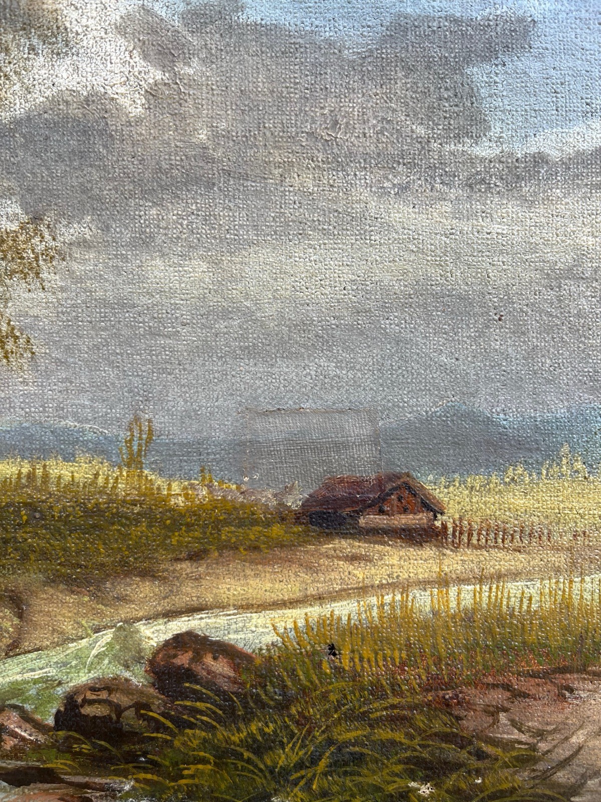 Impressionist Forest Landscape With Cottage And Person Oil Painting 19th Century