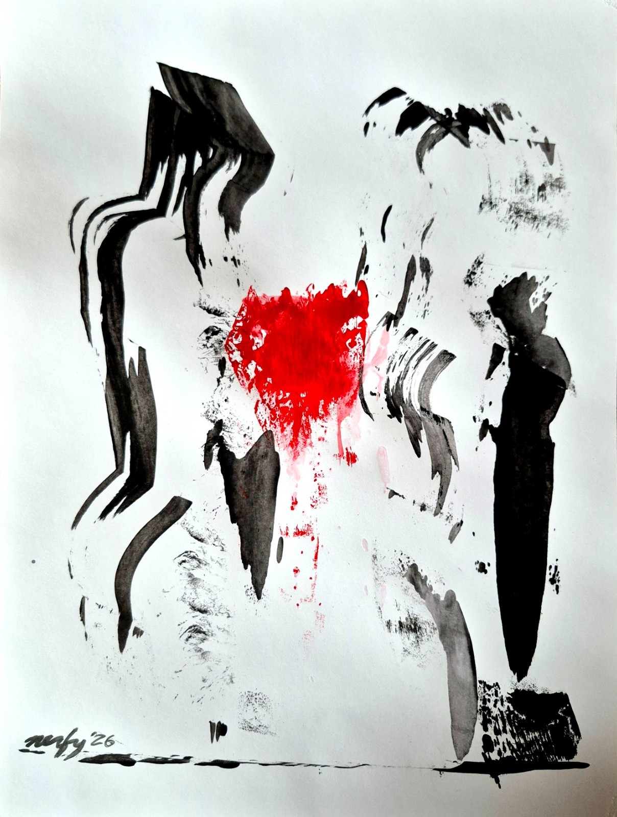 Abstract Minimalist Couple in Love Wall Art Decor 11 x 14 Acrylic on Paper P043