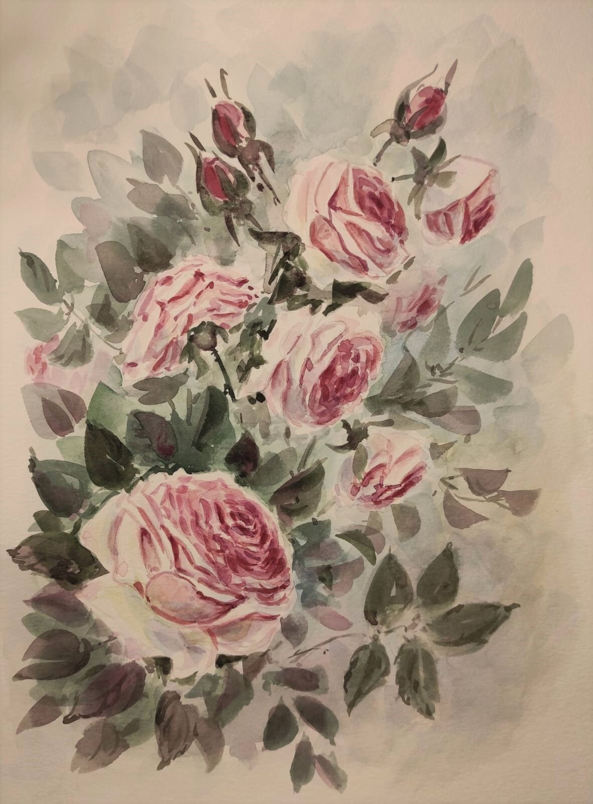 Flowers PINK ROSES Original Modern Artwork Painting Floral Landscape Art Gift A4