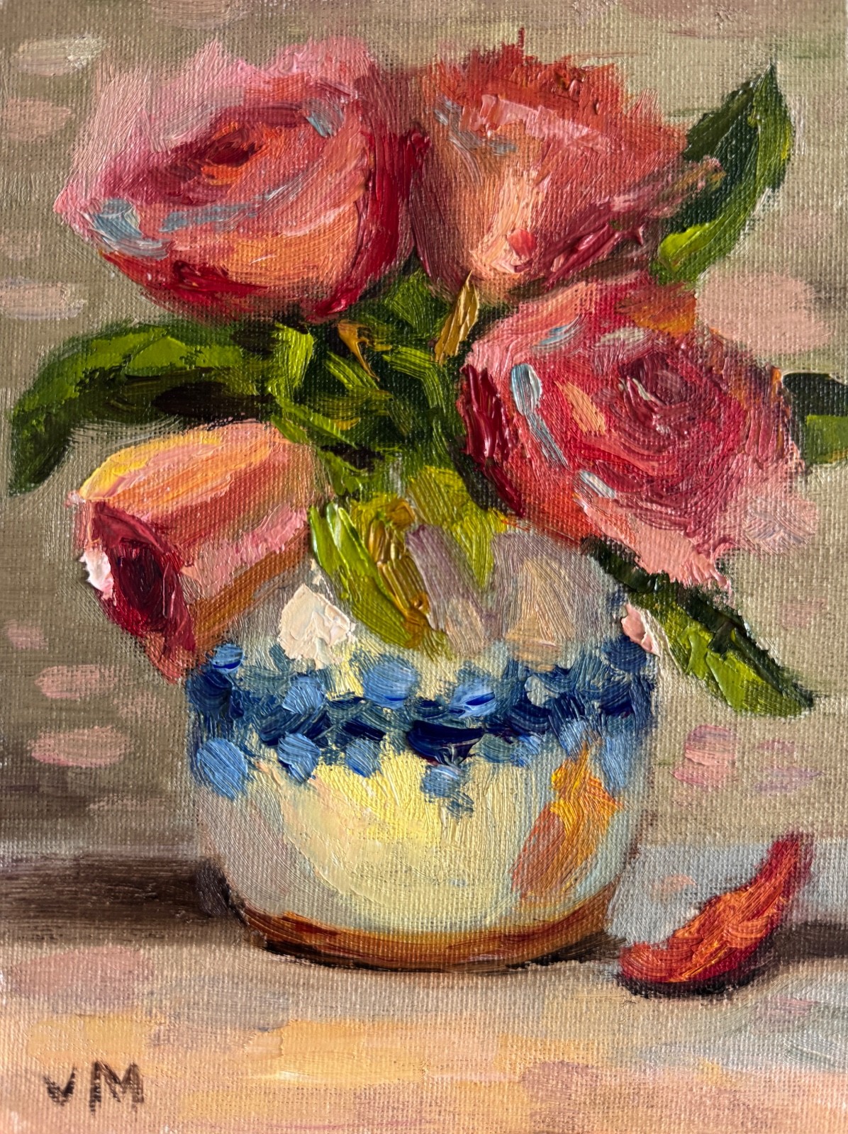 Roses Oil Painting Still Life Original Impasto Canvas Floral Wall Art Decor