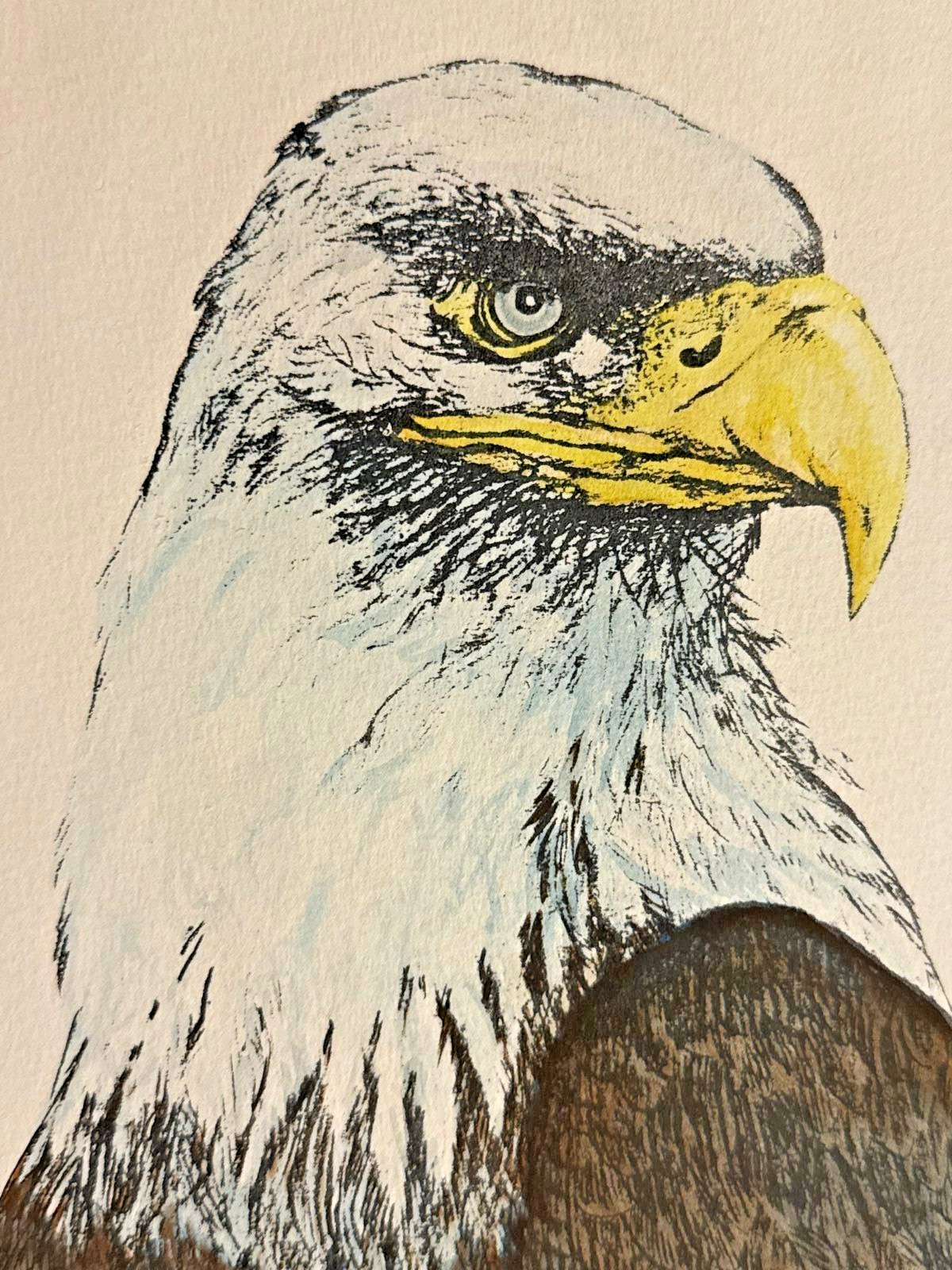 James D Joyner Original Signed Bald Eagle Patriotic Art 1989 25.5×18 July 4 Gift