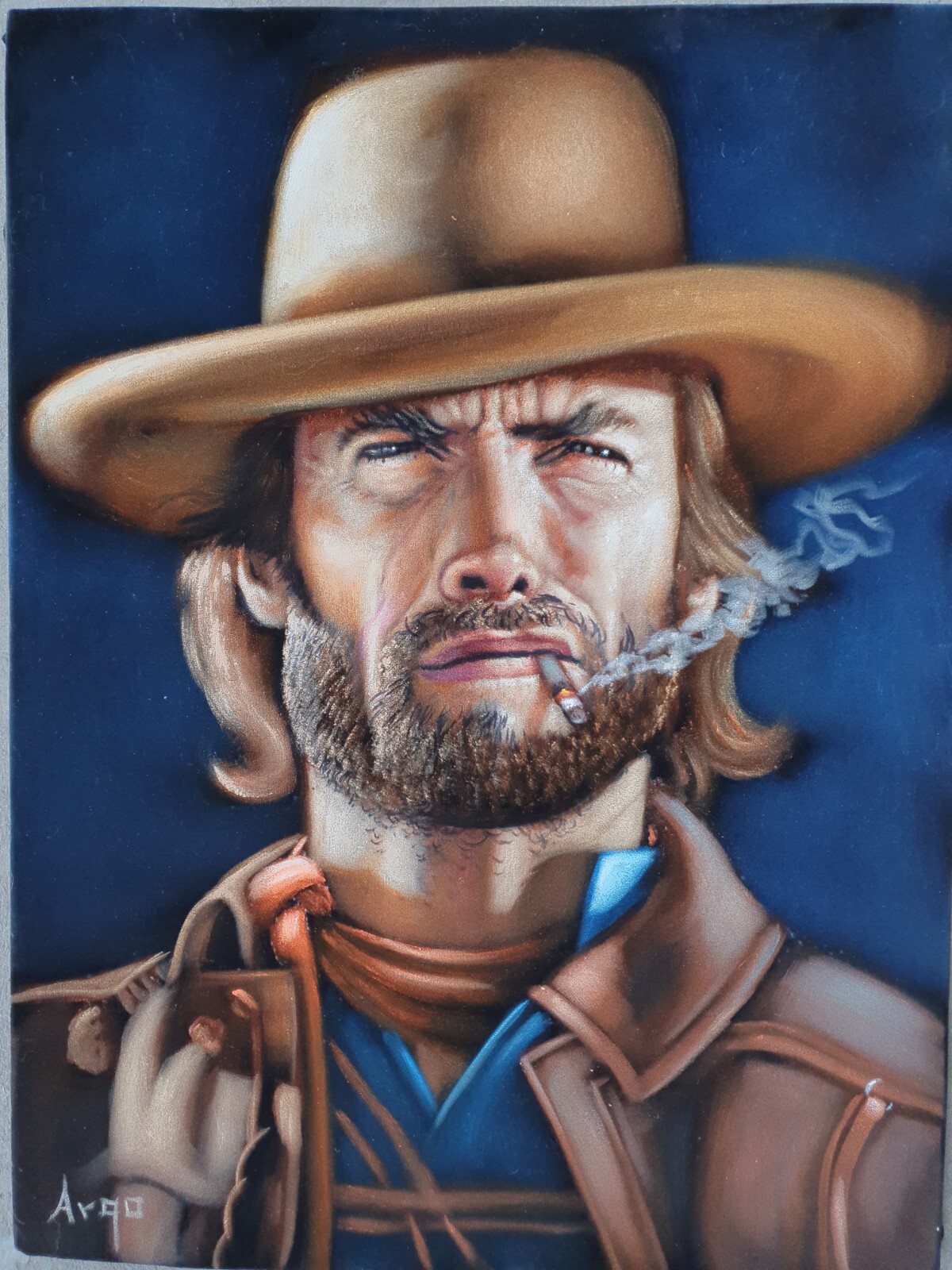 The Outlaw Josey Wales, Eastwood by Argo, size 18×24, oil on black velvet A636