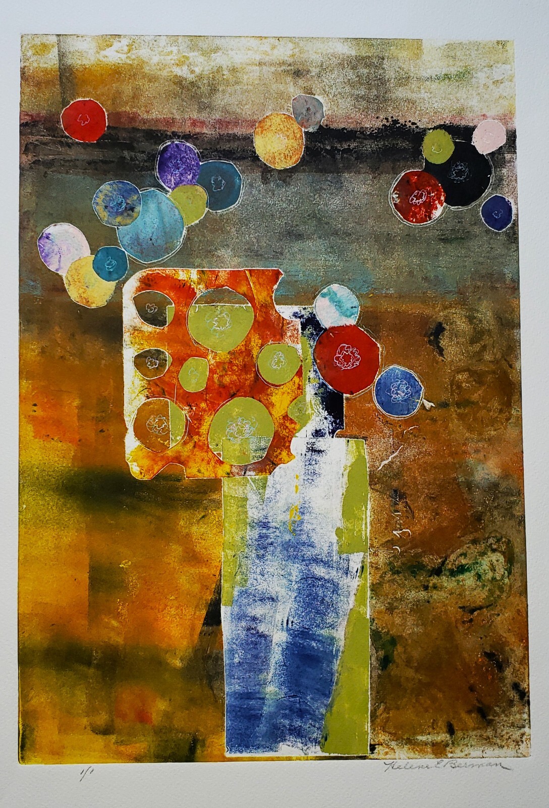 HELENE BERMAN Scarce OOAK Mixed Media Artwork by this Fashion Icon Pencil Signed