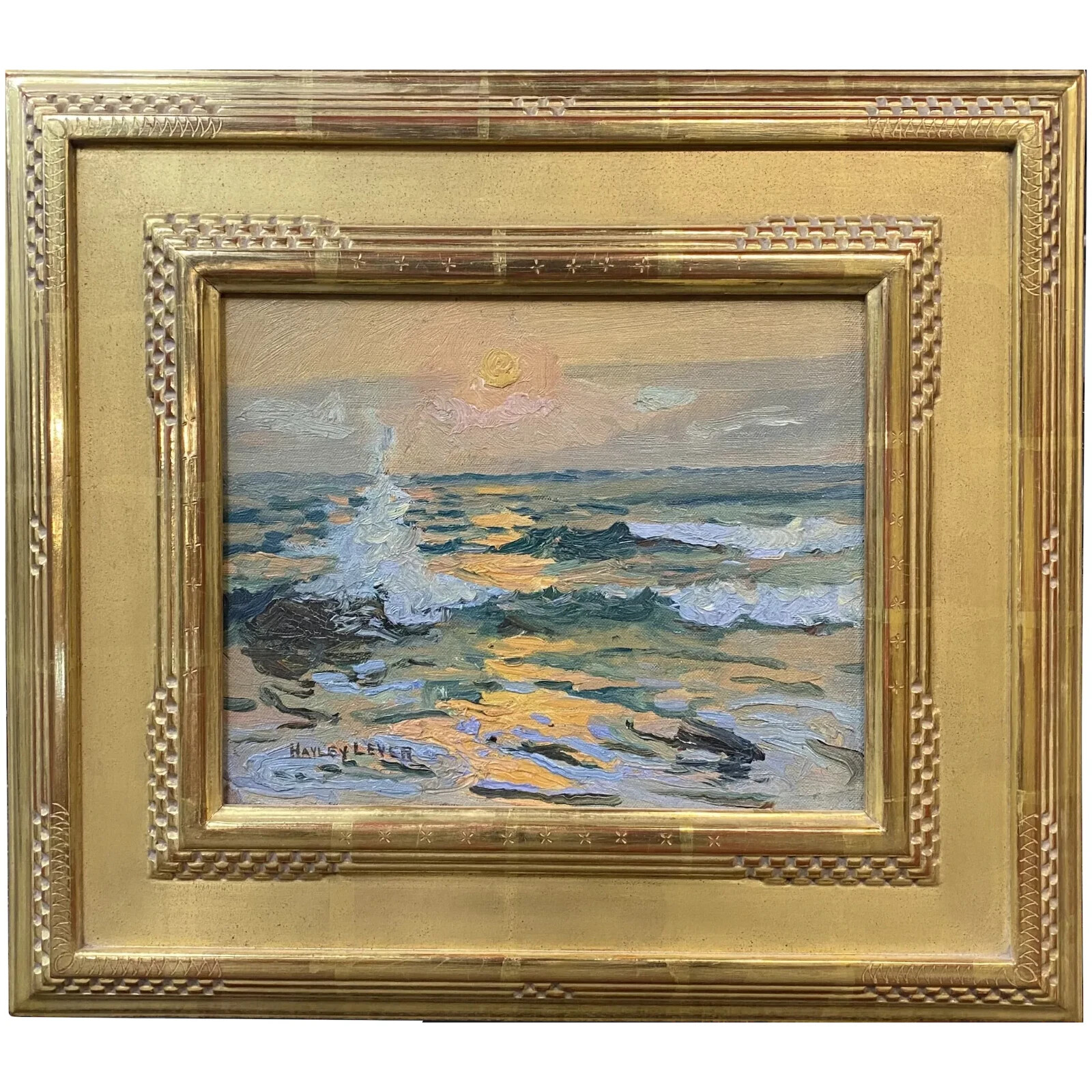 Hayley Lever Post-Impressionist Coastal Landscape Oil Painting, Sunset Surf